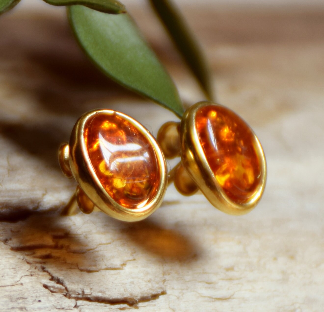 MJBaltica earrings Natural Amber Silver, 14k Gold plated BZK032