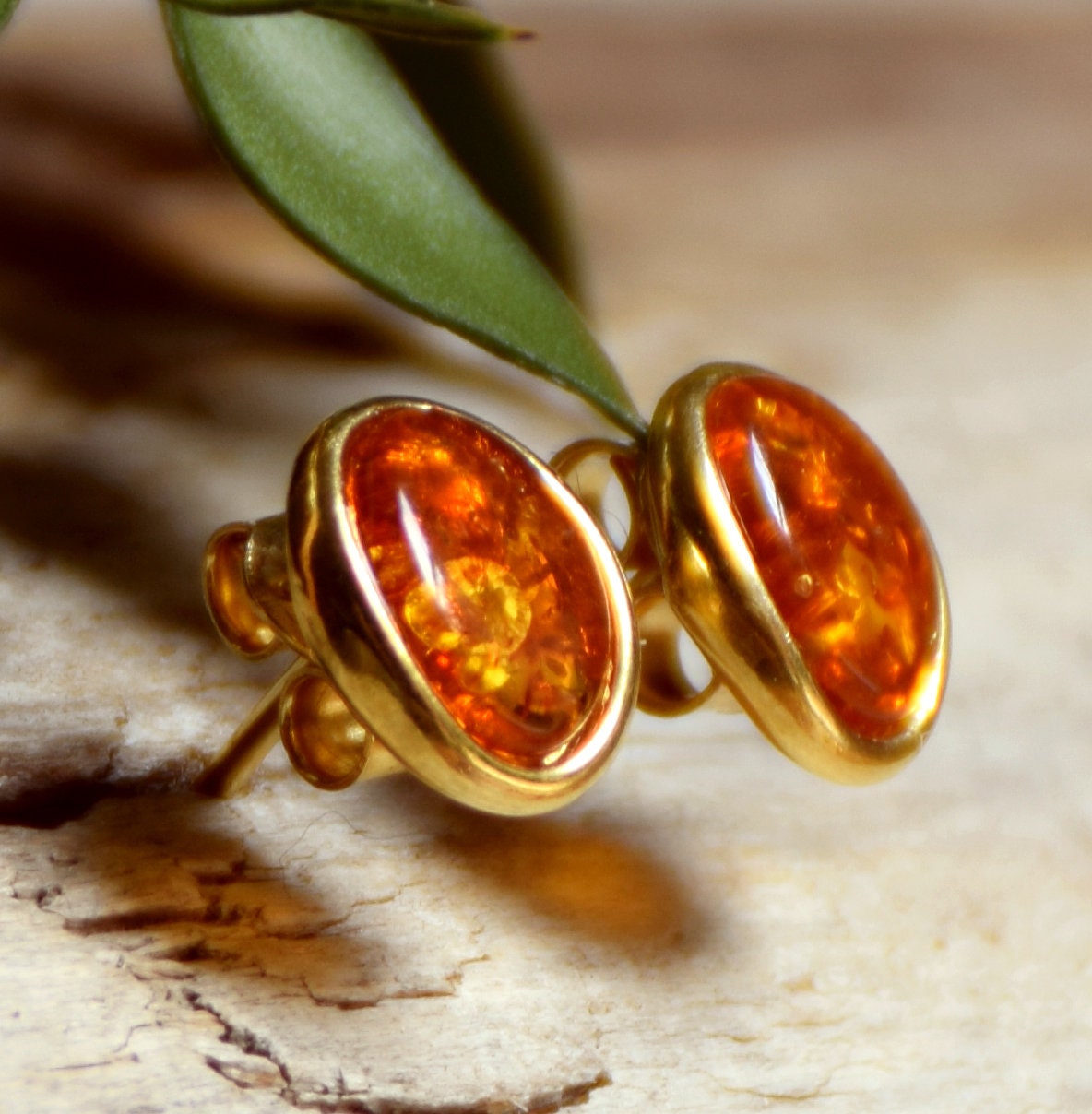 MJBaltica earrings Natural Amber Silver, 14k Gold plated BZK032