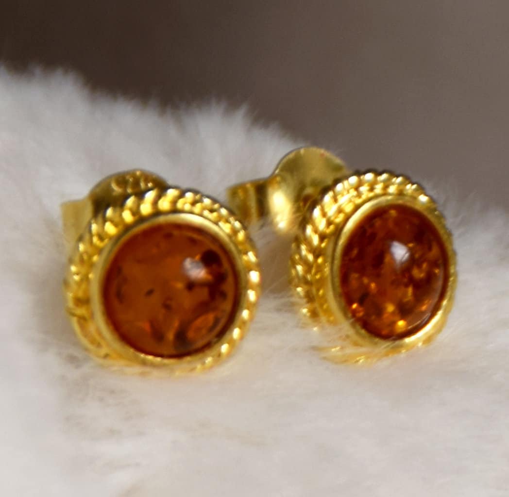 MJ Baltica, earrings, natural Baltic Amber, 925 Silver, 14k Gold plated, classic, vintage, braid, BZK034