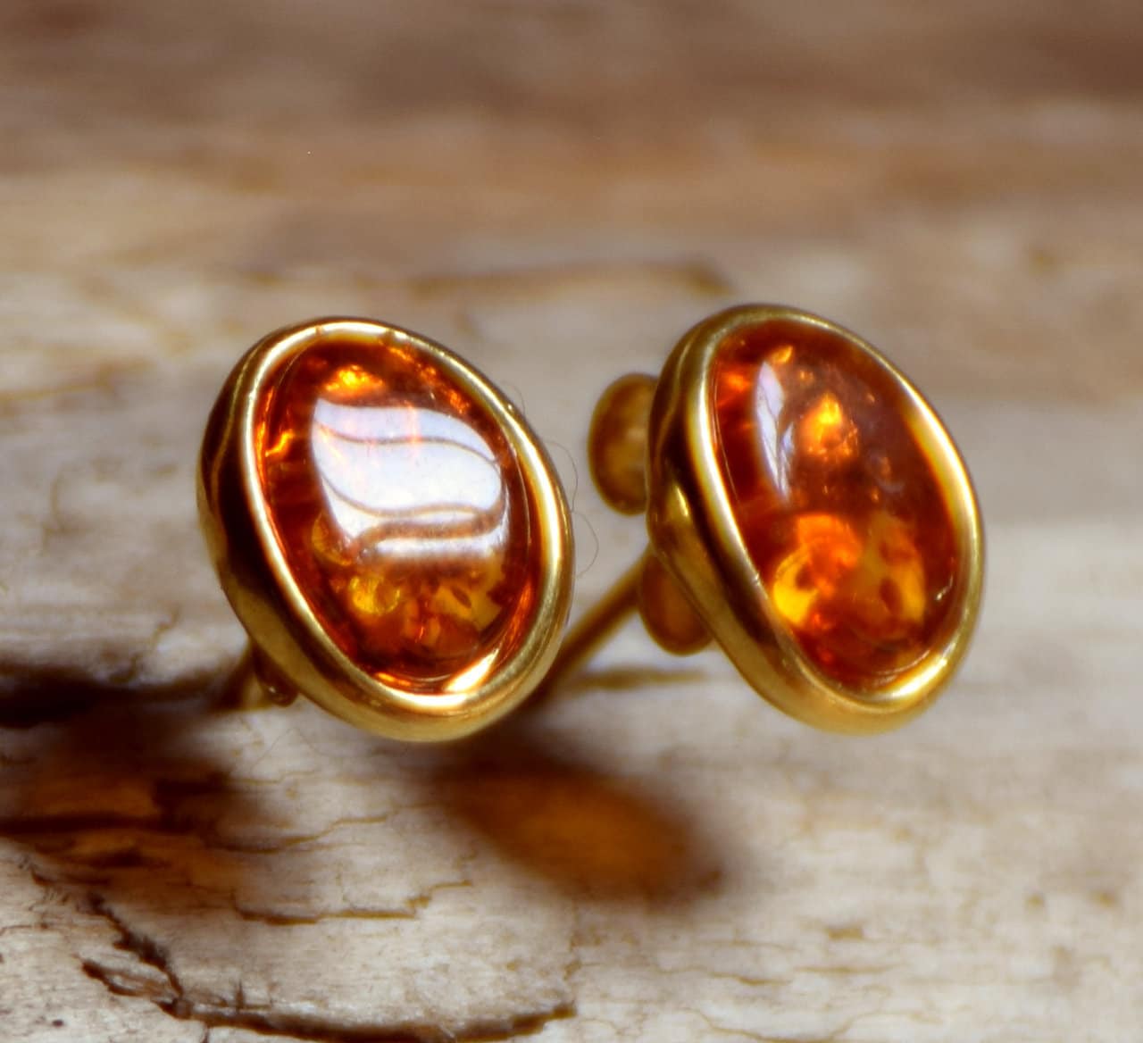 MJBaltica earrings Natural Amber Silver, 14k Gold plated BZK032