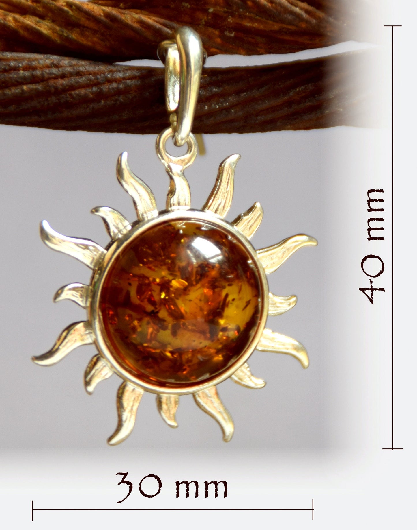 MJ Baltica, Pendant, natural Baltic amber, 925 silver, large sun, luminous BW017