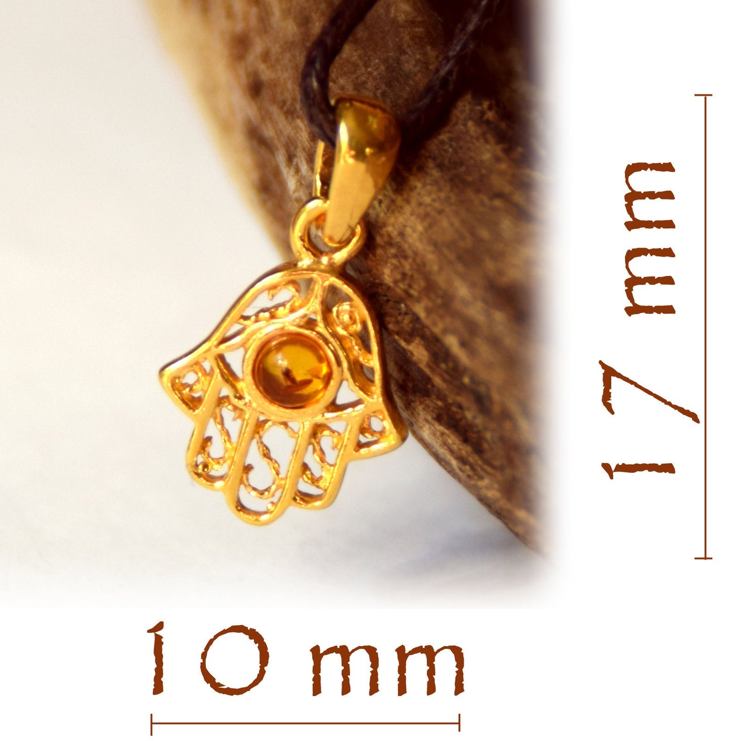 MJ Baltica, pendant, Natural amber, Silver, gold plated, hand of Fatima, BZW038