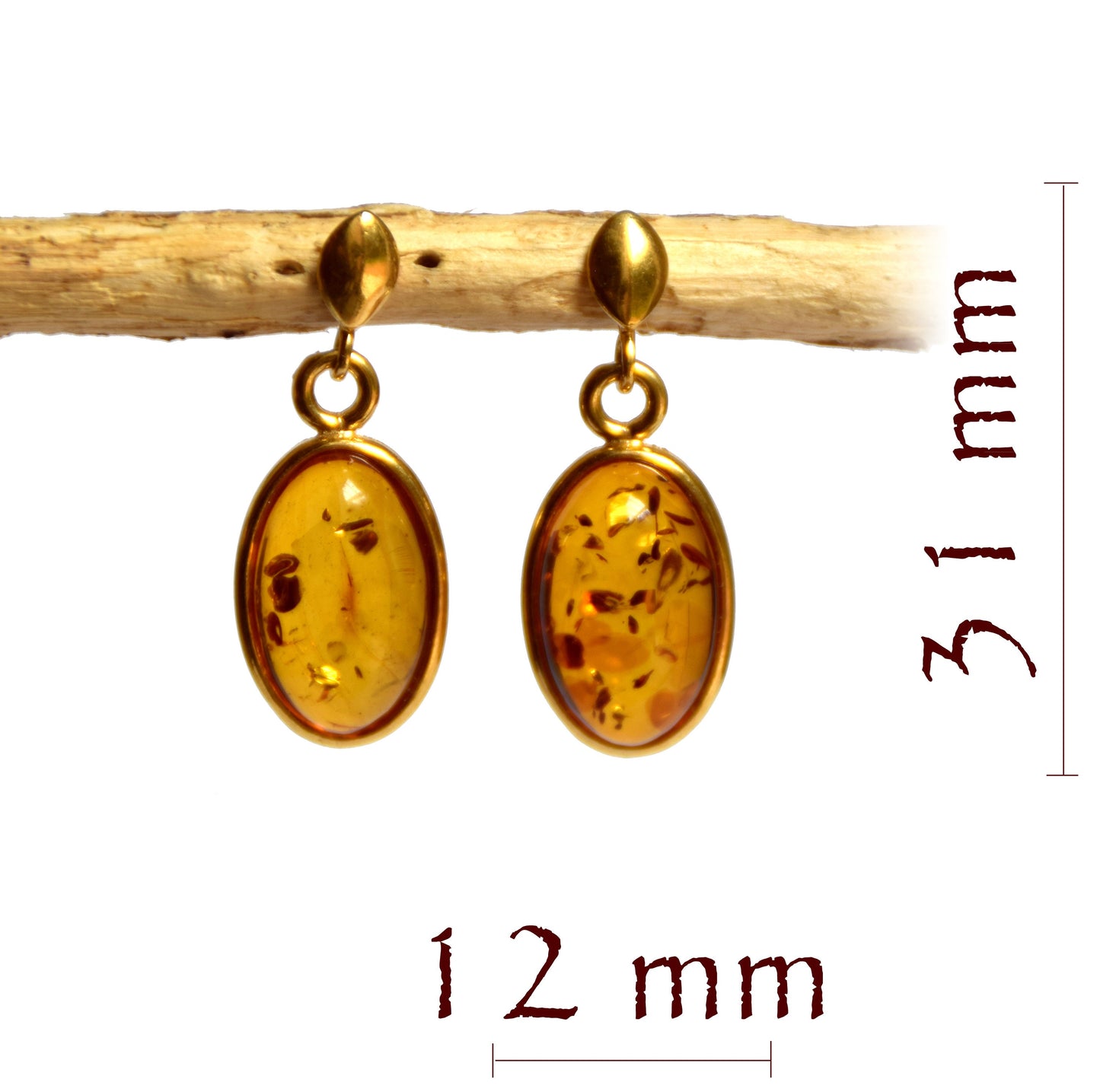 MJ Baltica, Orecchini, Ambra naturale Baltica, Argento, placcato in Oro 18k, elegante, classico, artigianale BZK002