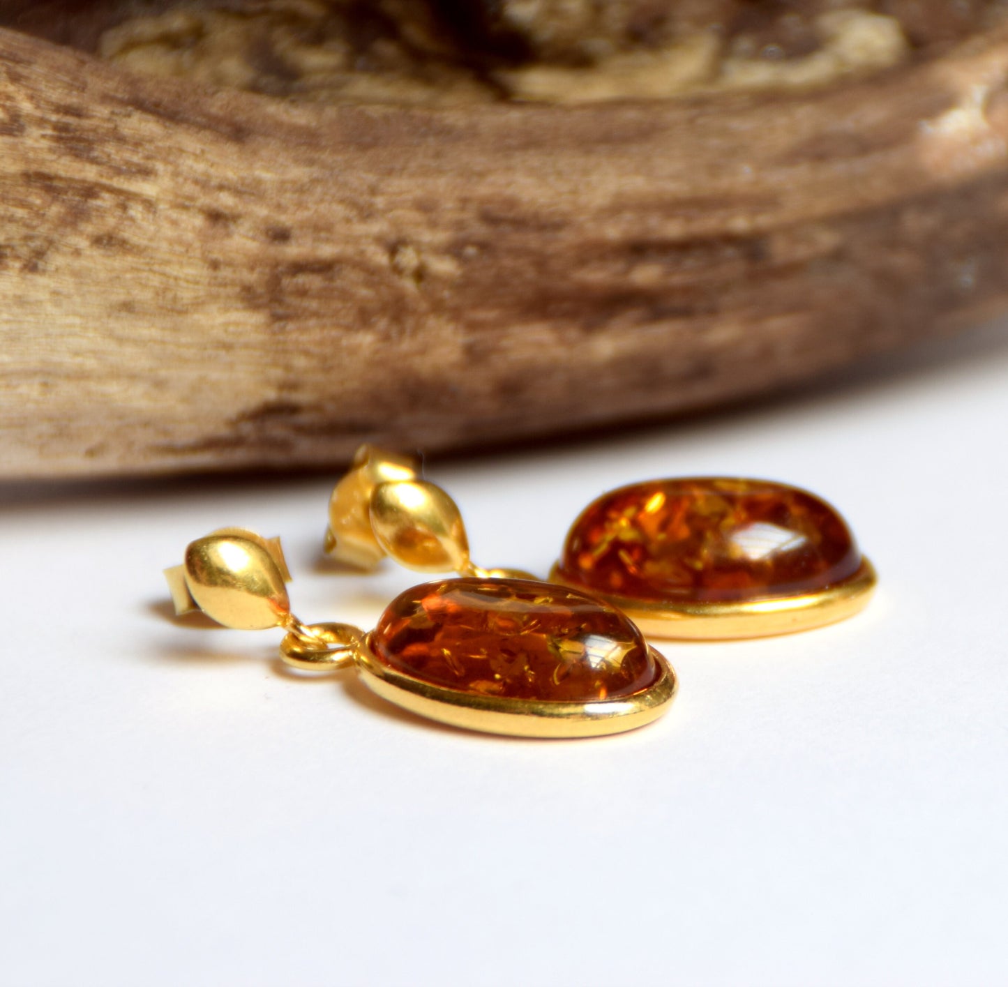 MJ Baltica, Orecchini, Ambra naturale Baltica, Argento, placcato in Oro 18k, elegante, classico, artigianale BZK002