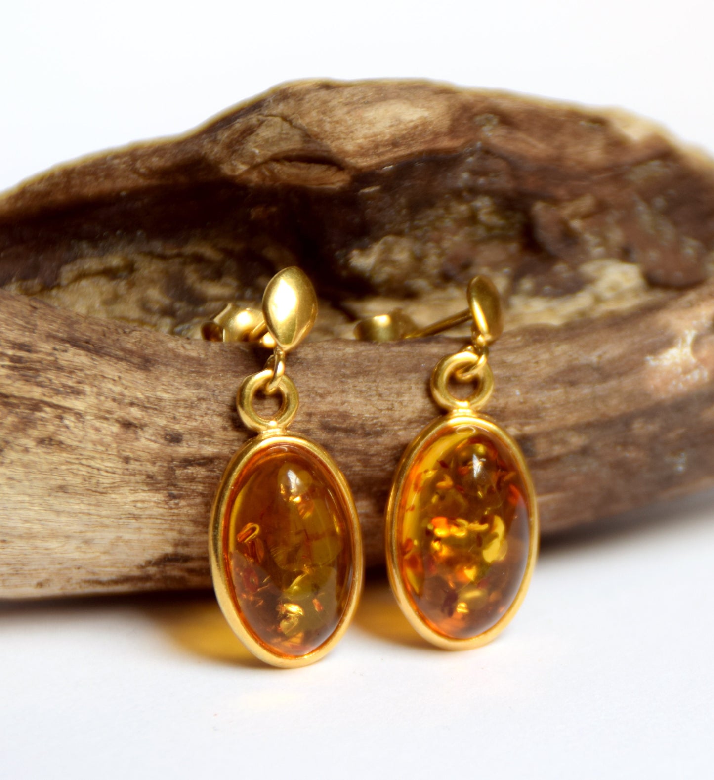 MJ Baltica, Orecchini, Ambra naturale Baltica, Argento, placcato in Oro 18k, elegante, classico, artigianale BZK002