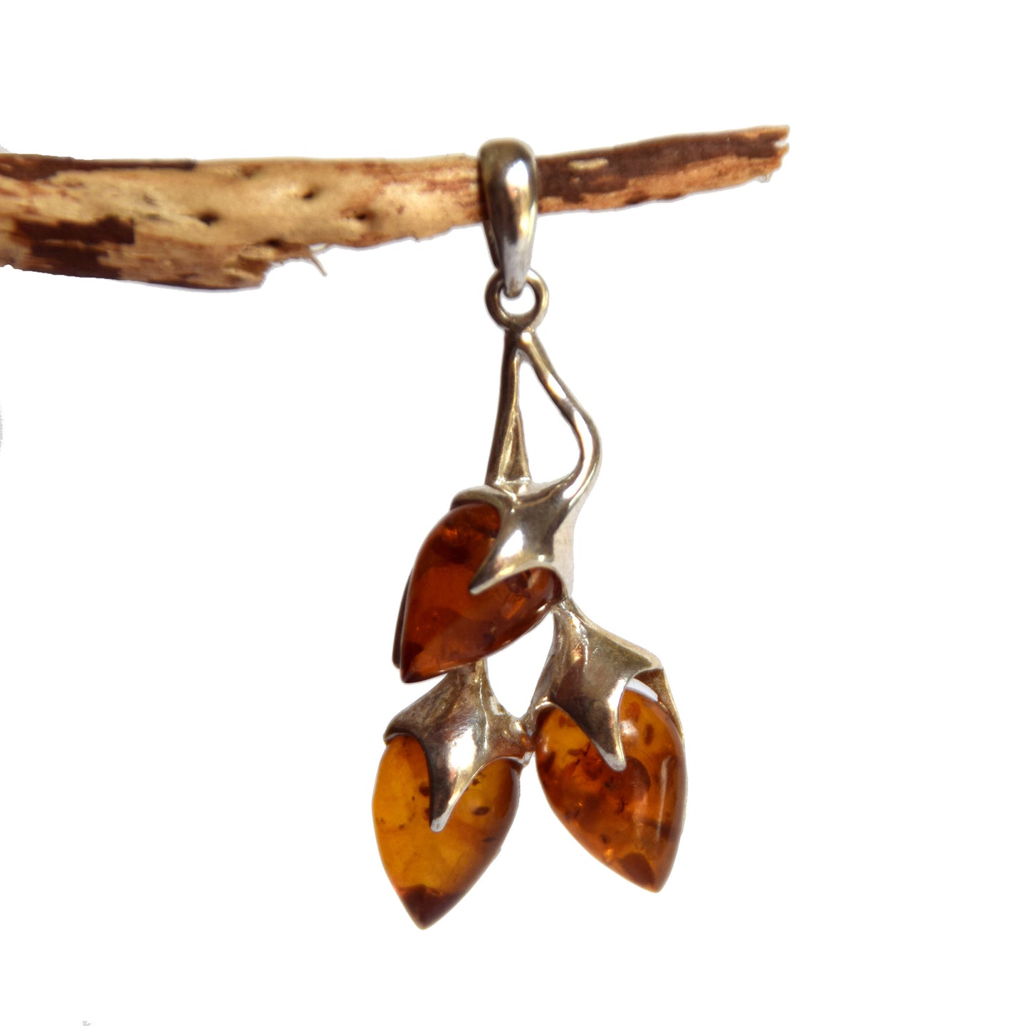 MJ Baltica, pendant, 925 Silver, natural Baltic Amber, leaves BW002