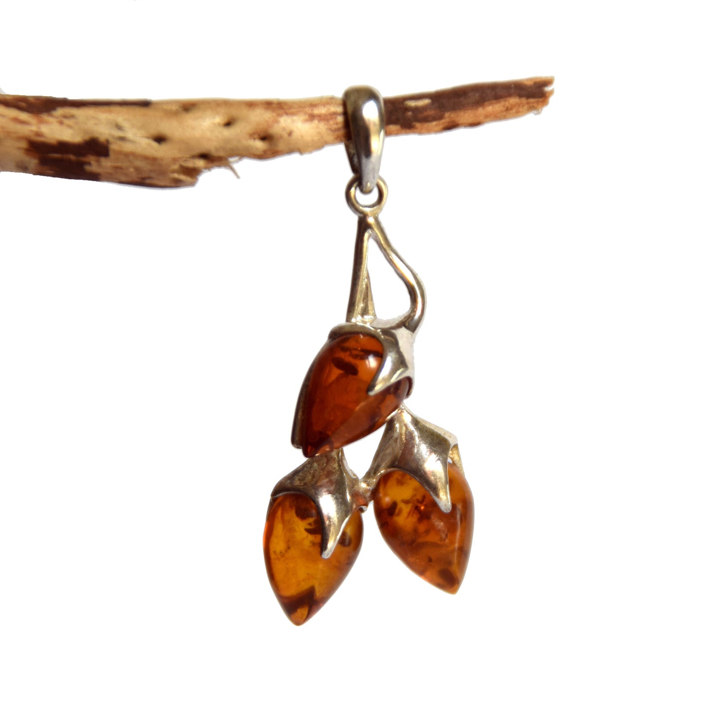 MJ Baltica, pendant, 925 Silver, natural Baltic Amber, leaves BW002