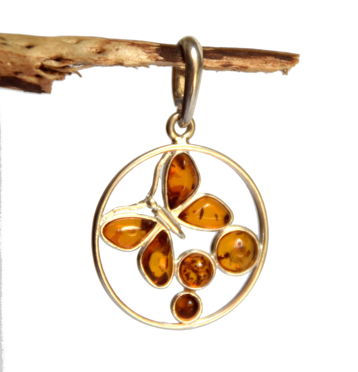 MJ Baltica, pendant, natural Baltic amber, 925 silver, butterfly, handcrafted, mosaic BW003