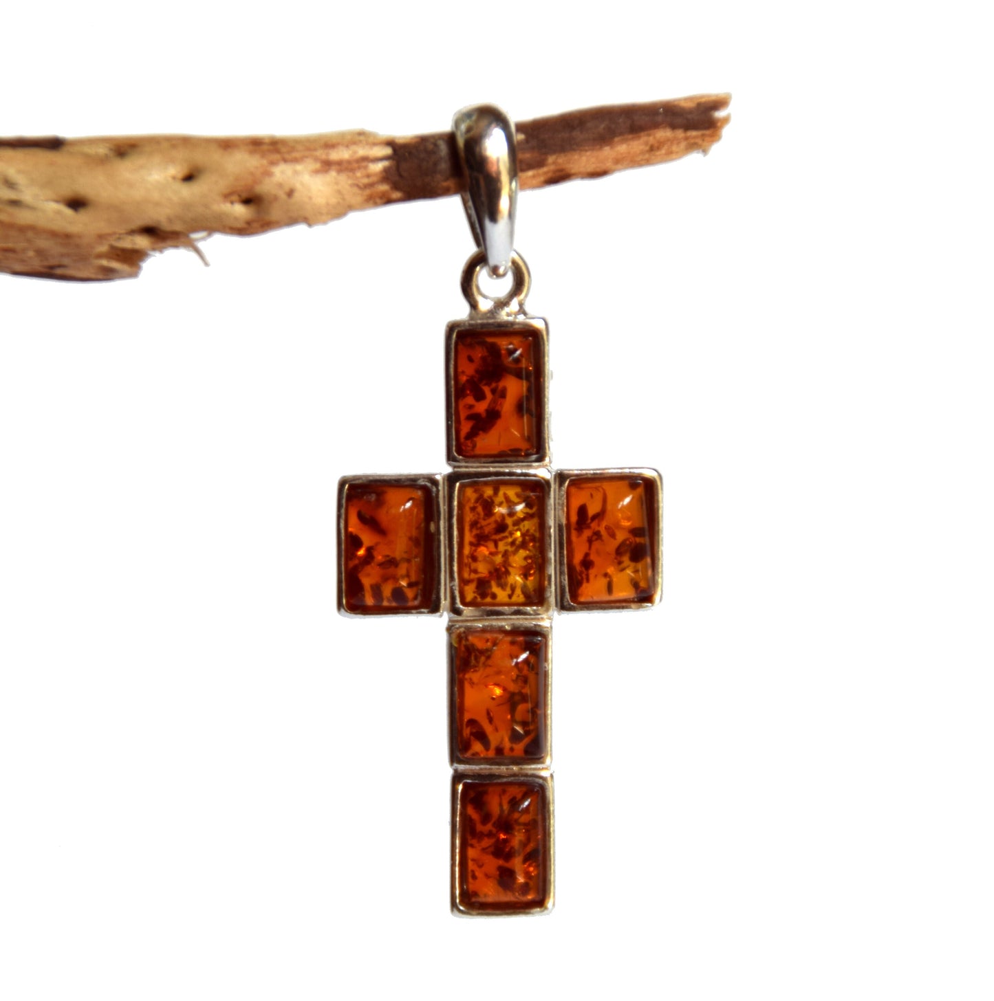 MJ Baltica, pendant, natural Baltic amber, 925 silver, cross BW007