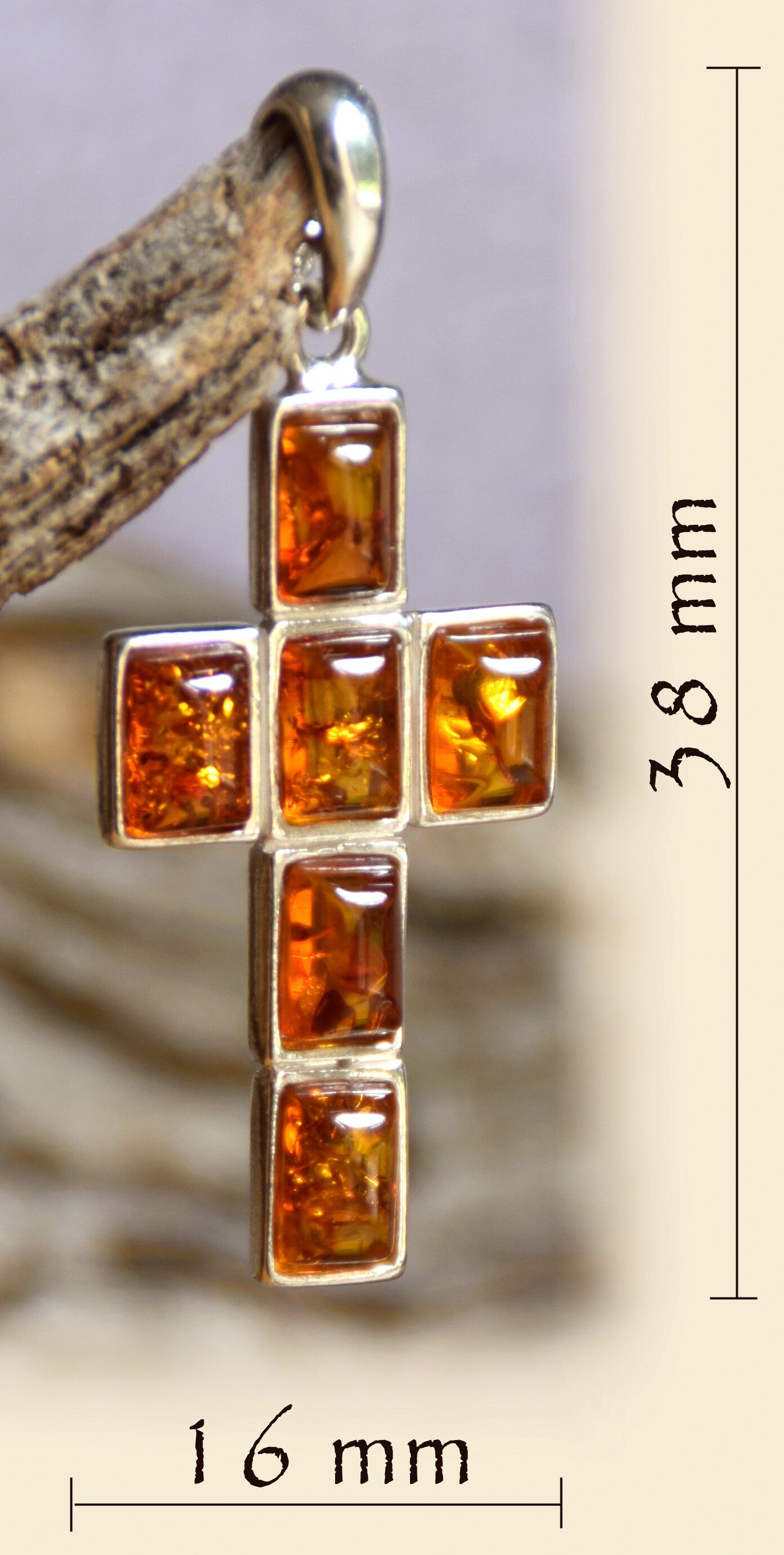 MJ Baltica, pendant, natural Baltic amber, 925 silver, cross BW007