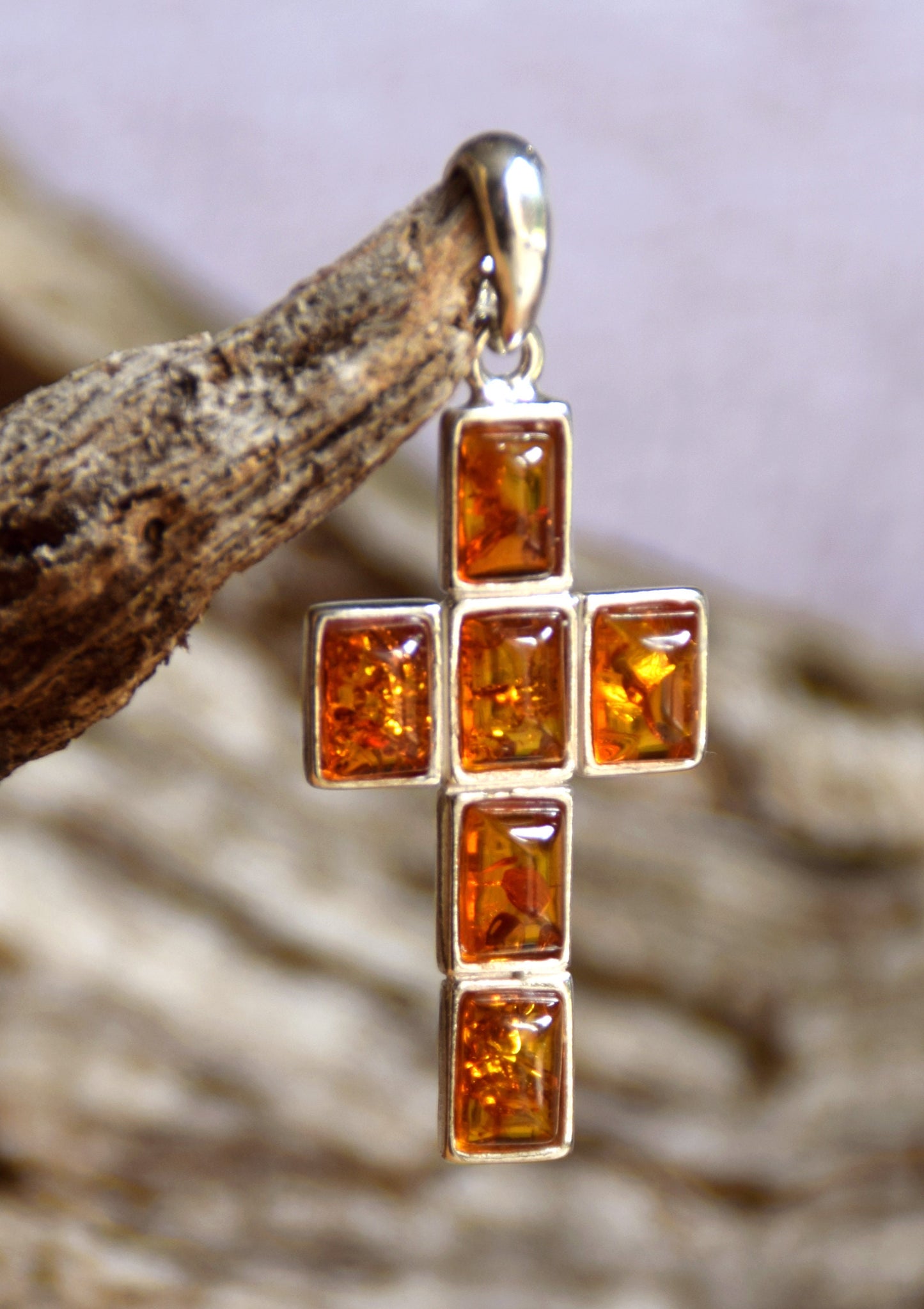 MJ Baltica, pendant, natural Baltic amber, 925 silver, cross BW007