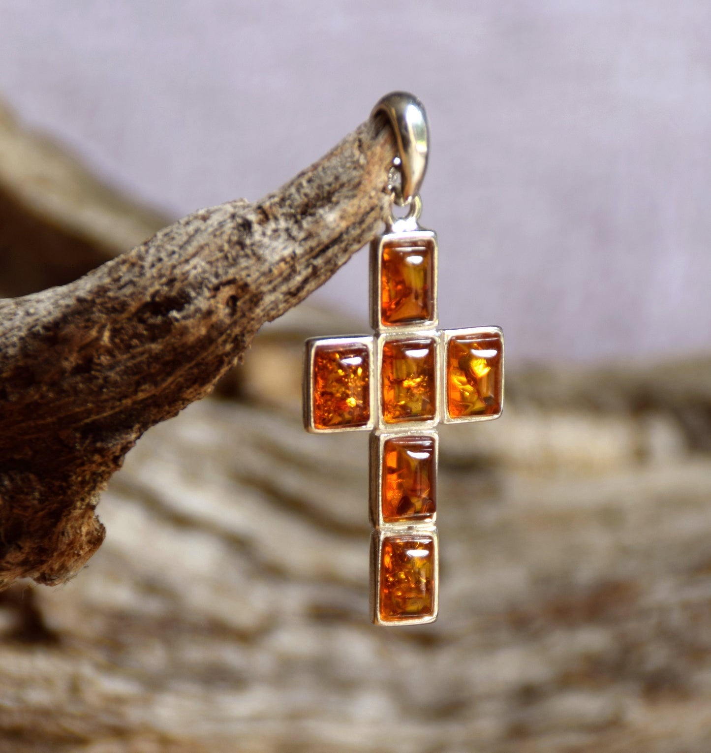 MJ Baltica, pendant, natural Baltic amber, 925 silver, cross BW007