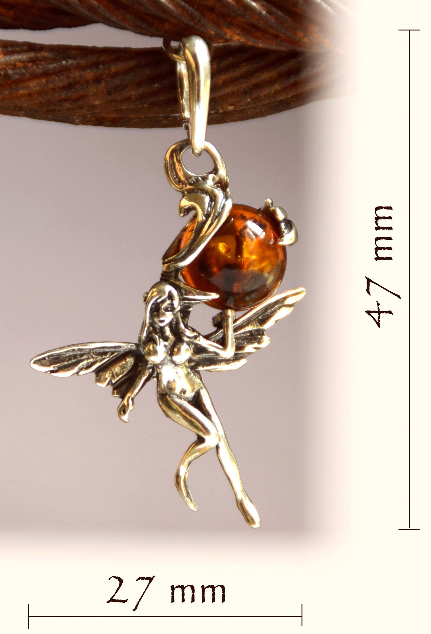 MJ Baltica, pendant, natural Baltic amber, 925 silver, fairy, sphere, fairy BW010