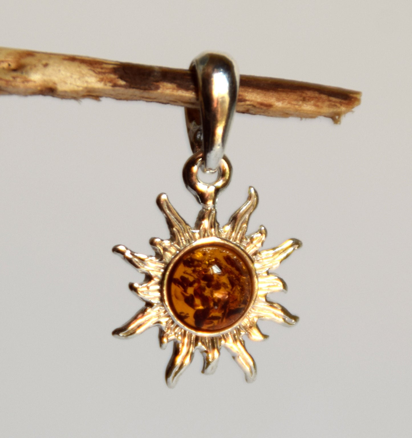 MJ Baltica, pendant, natural Baltic amber, 925 silver, sun BW026