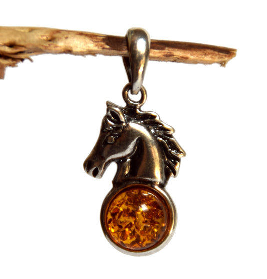 MJ Baltica, pendant, natural Baltic amber, 925 silver, horse, BW041