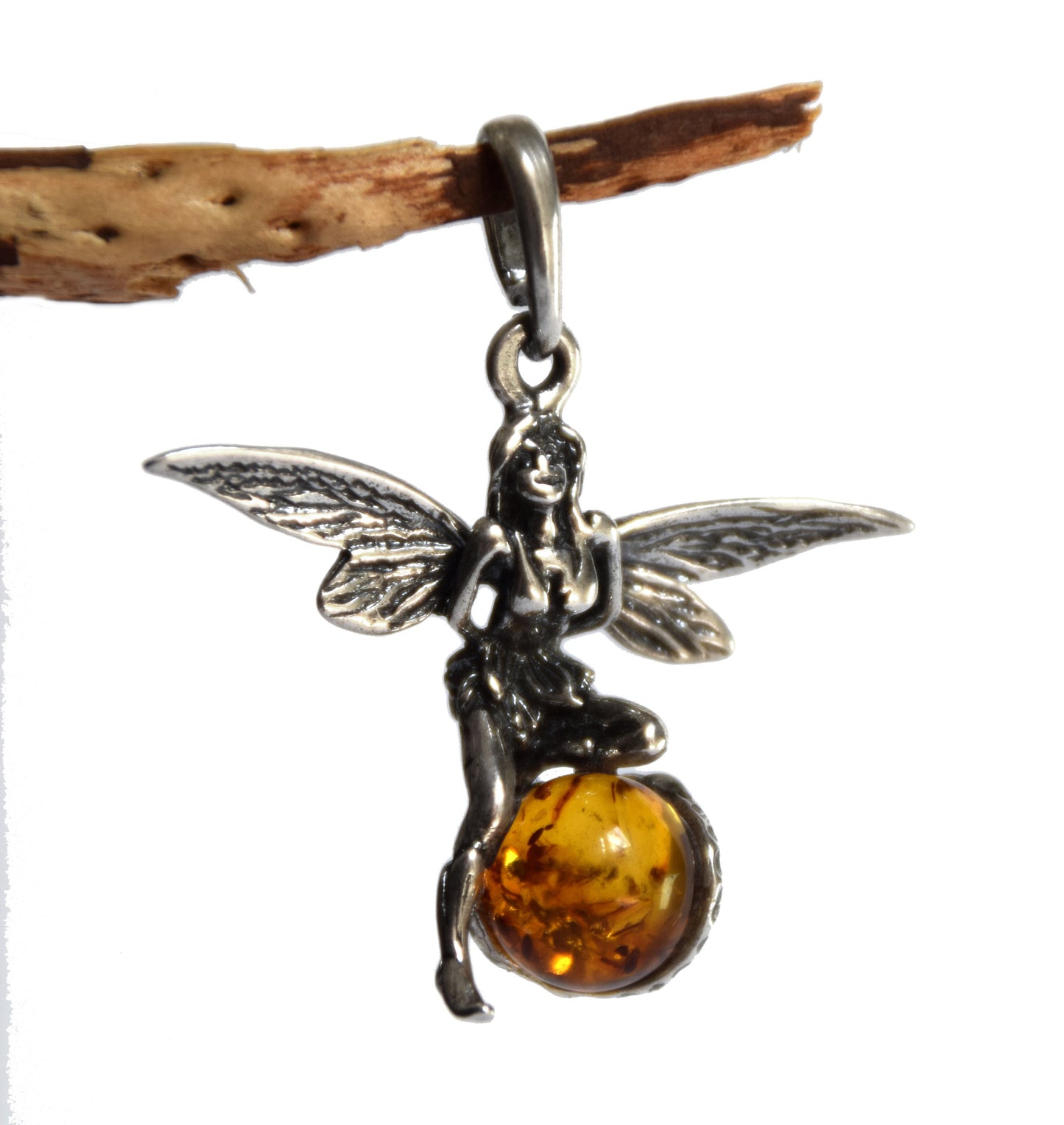 MJ Baltica, pendant, natural Baltic amber, 925 silver, fairy, large, handcrafted, BW056