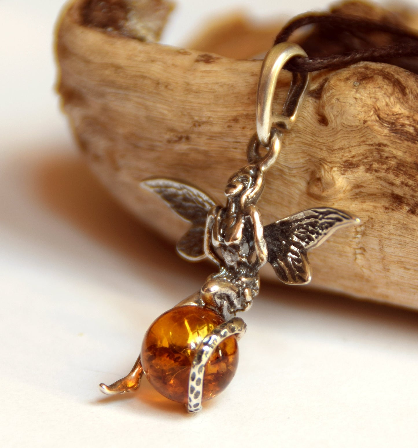 MJ Baltica, pendant, natural Baltic amber, 925 silver, fairy, large, handcrafted, BW056