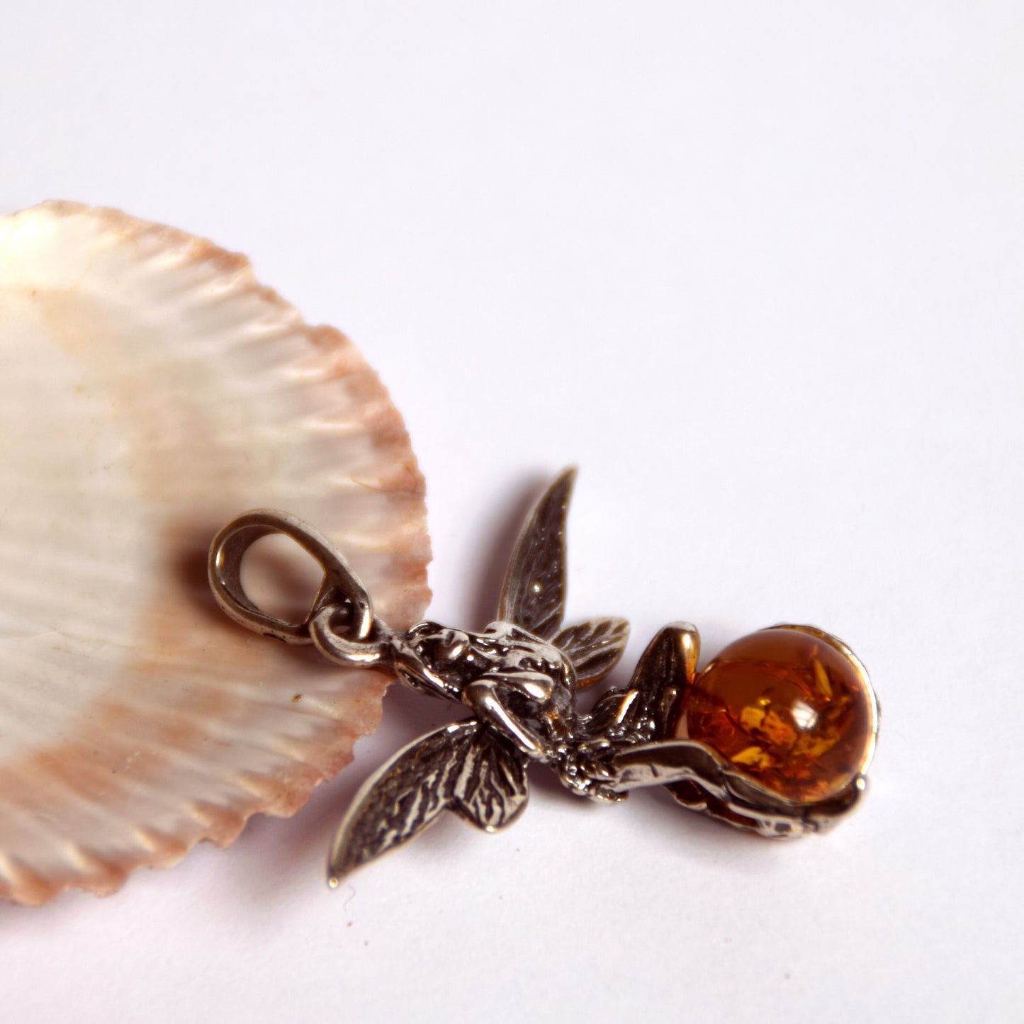 MJ Baltica, pendant, natural Baltic amber, 925 silver, fairy, large, handcrafted, BW056