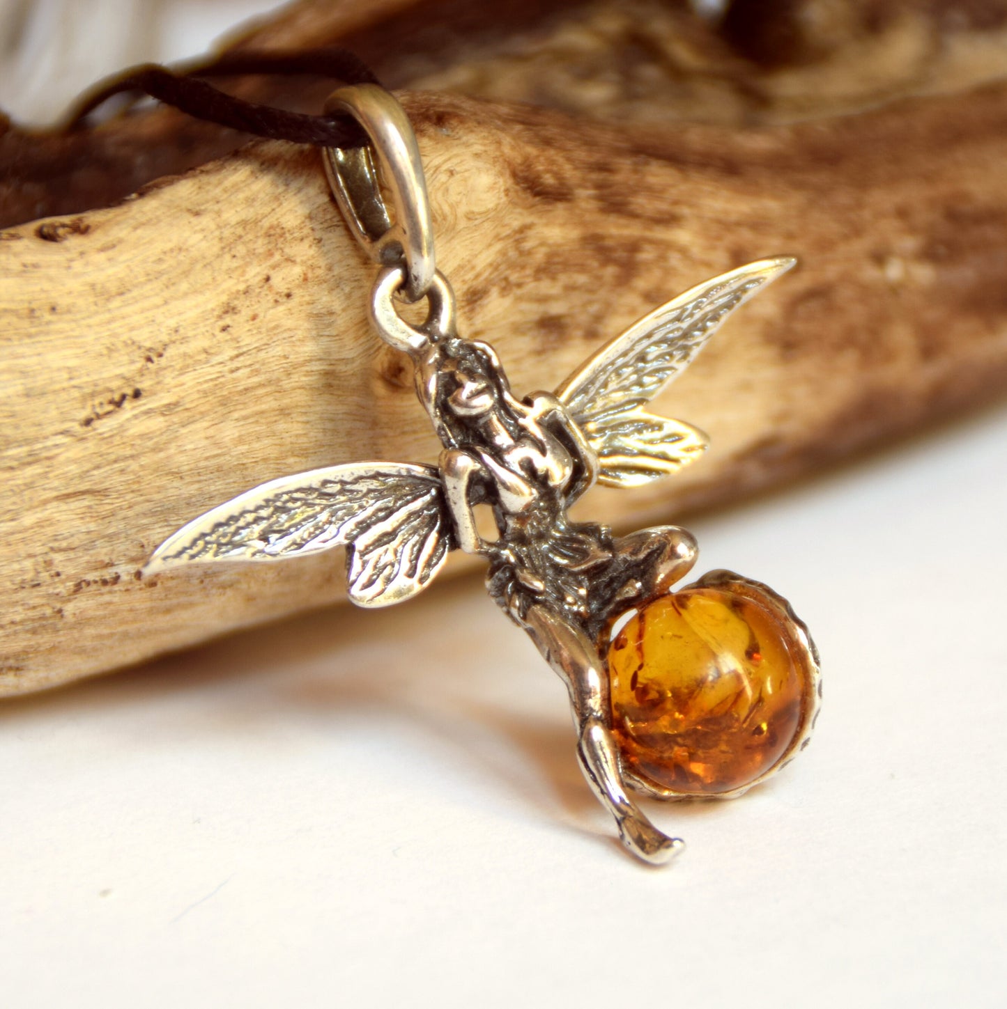 MJ Baltica, pendant, natural Baltic amber, 925 silver, fairy, large, handcrafted, BW056