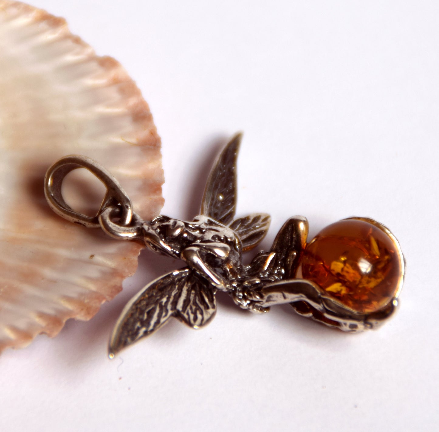 MJ Baltica, pendant, natural Baltic amber, 925 silver, fairy, large, handcrafted, BW056