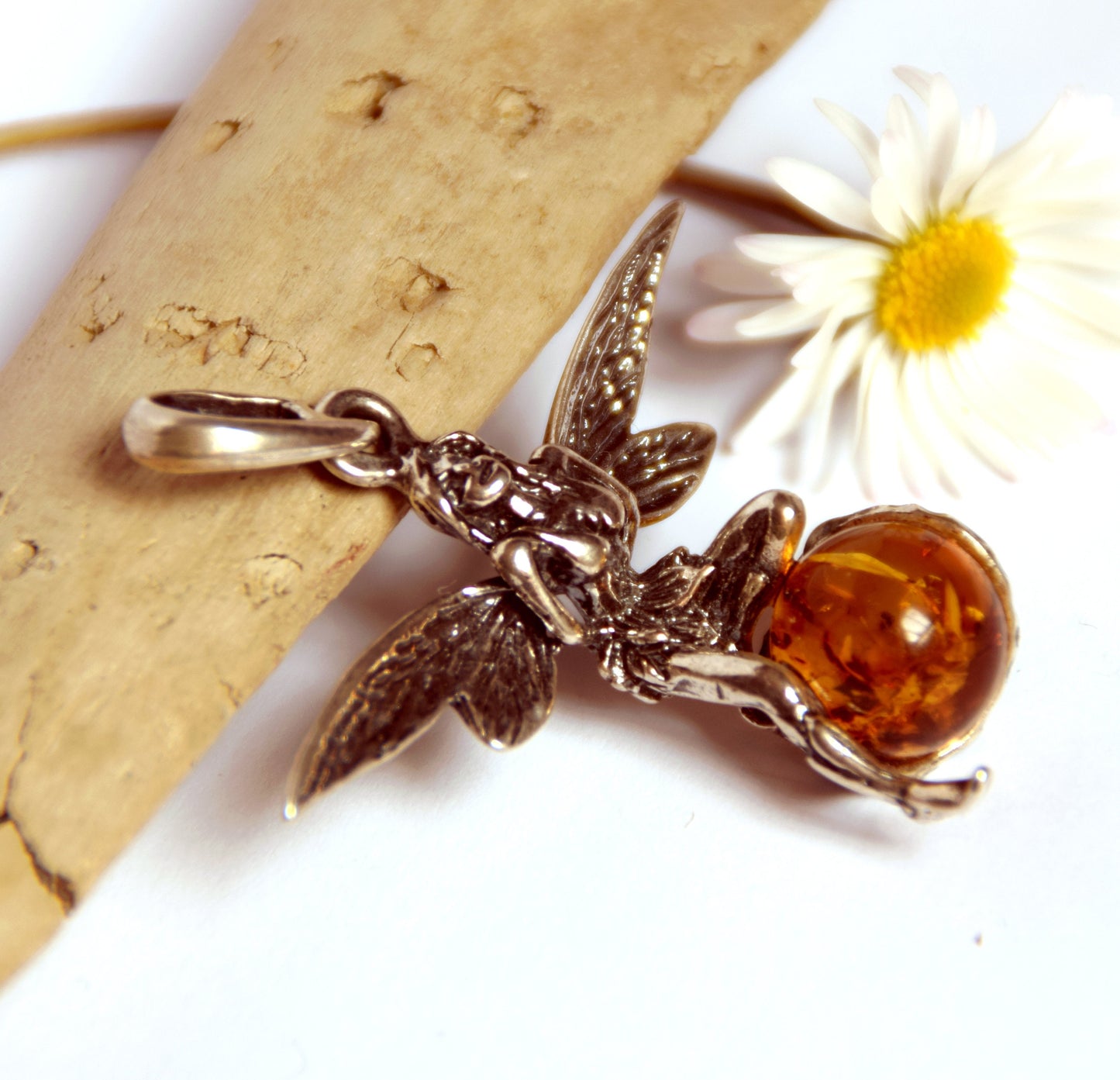 MJ Baltica, pendant, natural Baltic amber, 925 silver, fairy, large, handcrafted, BW056