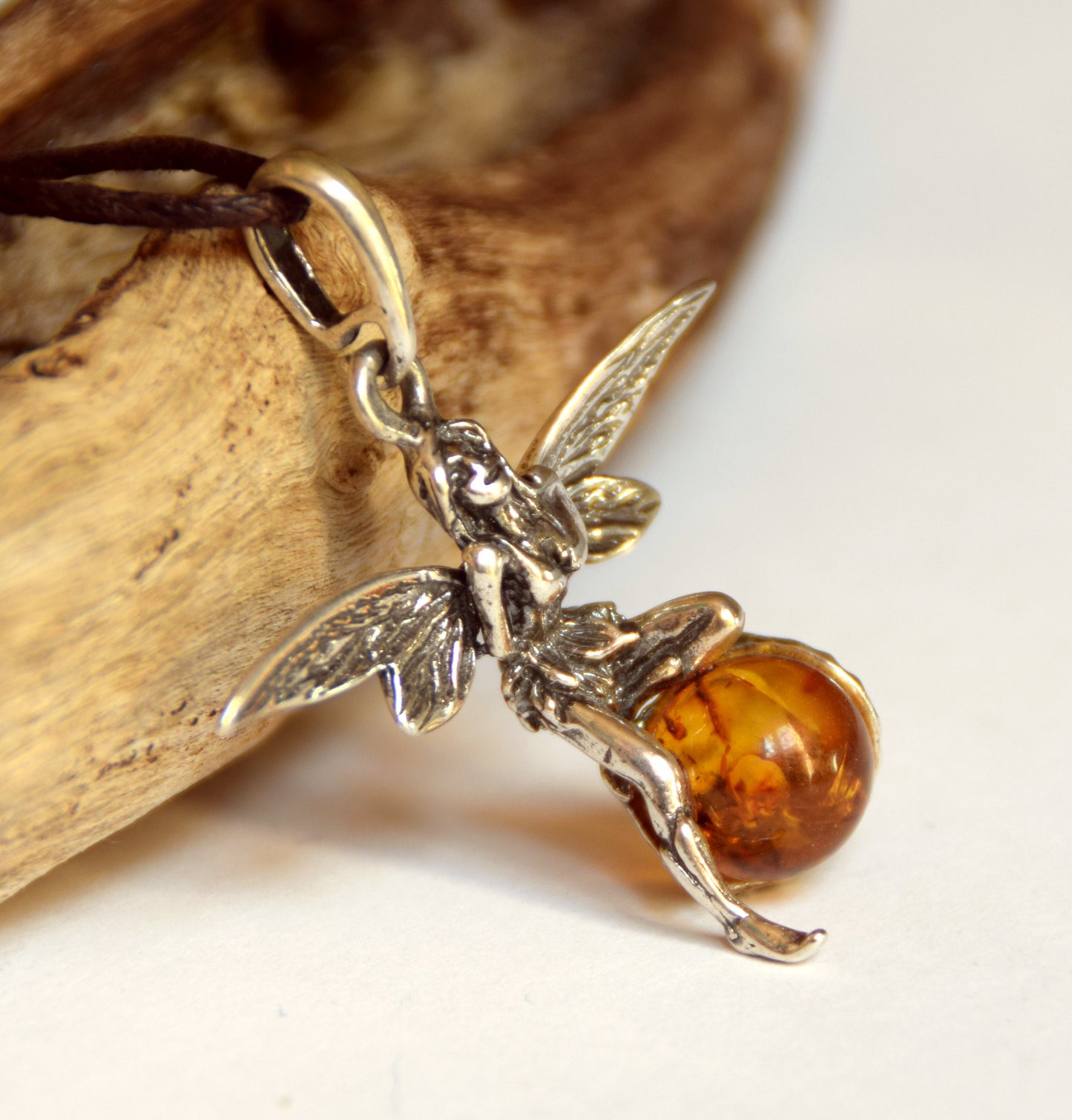 MJ Baltica, pendant, natural Baltic amber, 925 silver, fairy, large, handcrafted, BW056