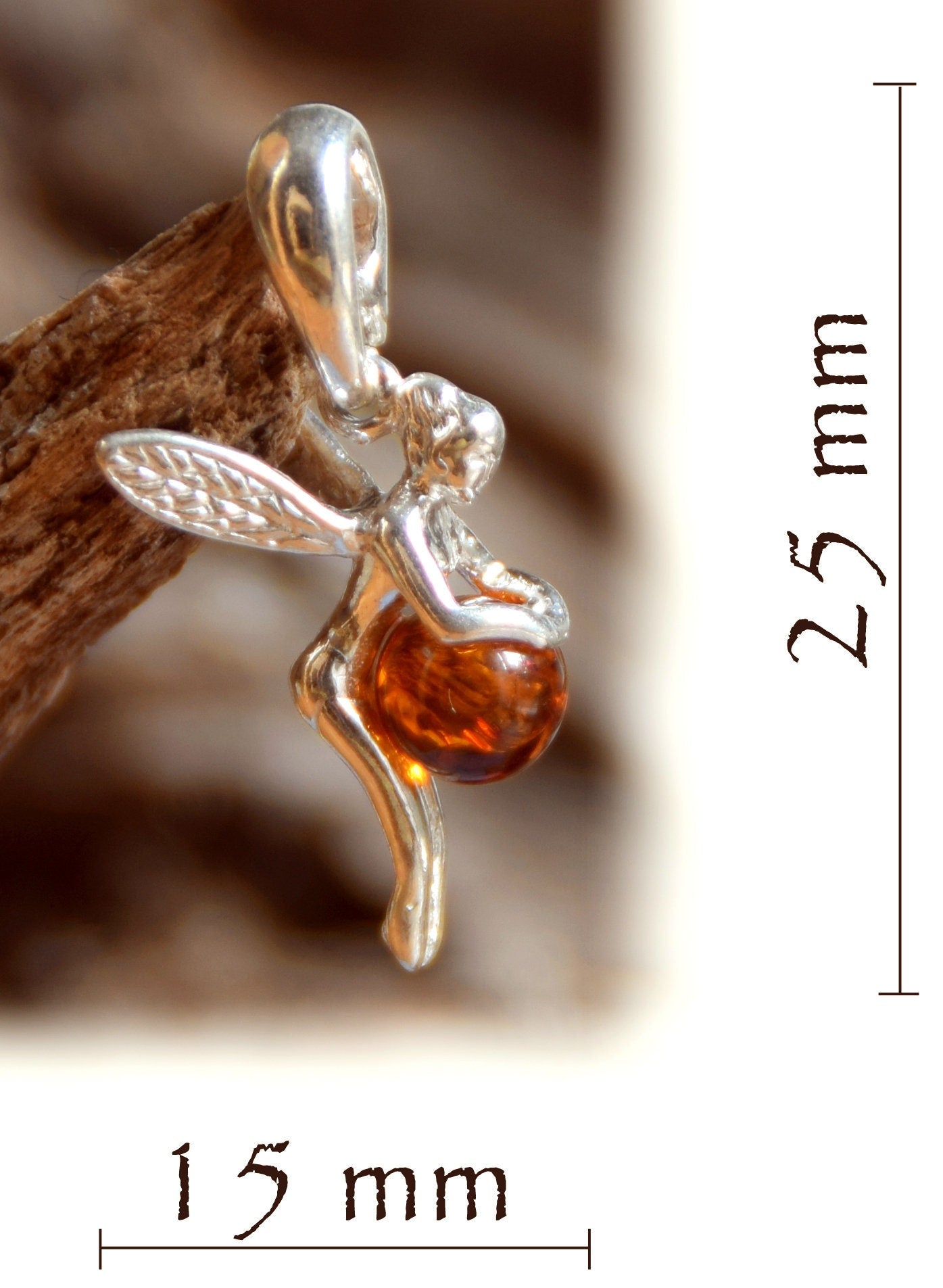 MJ Baltica, pendant, fairy, fairy, natural Baltic amber, 925 silver, handmade, BW048