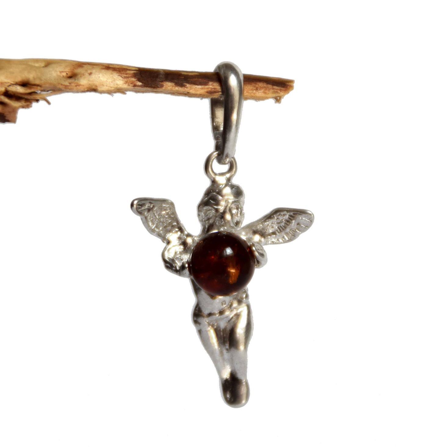 MJ Baltica, pendant, angel, sphere, world, natural Baltic amber, 925 silver, BW047