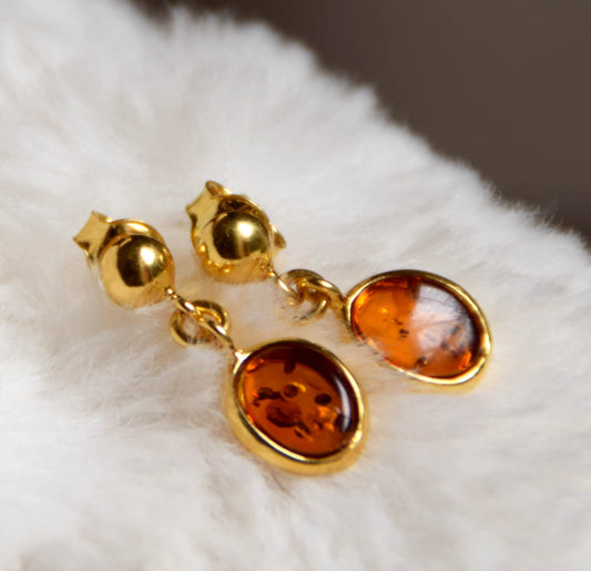 MJ Baltica, earrings, natural Baltic Amber, Silver, 14 Gold plated, pendants, classic, delicate BZK018