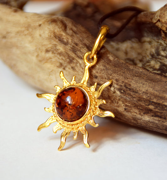 MJ Baltica, pendant, Natural amber, Gold plated silver, Sun, BZW039