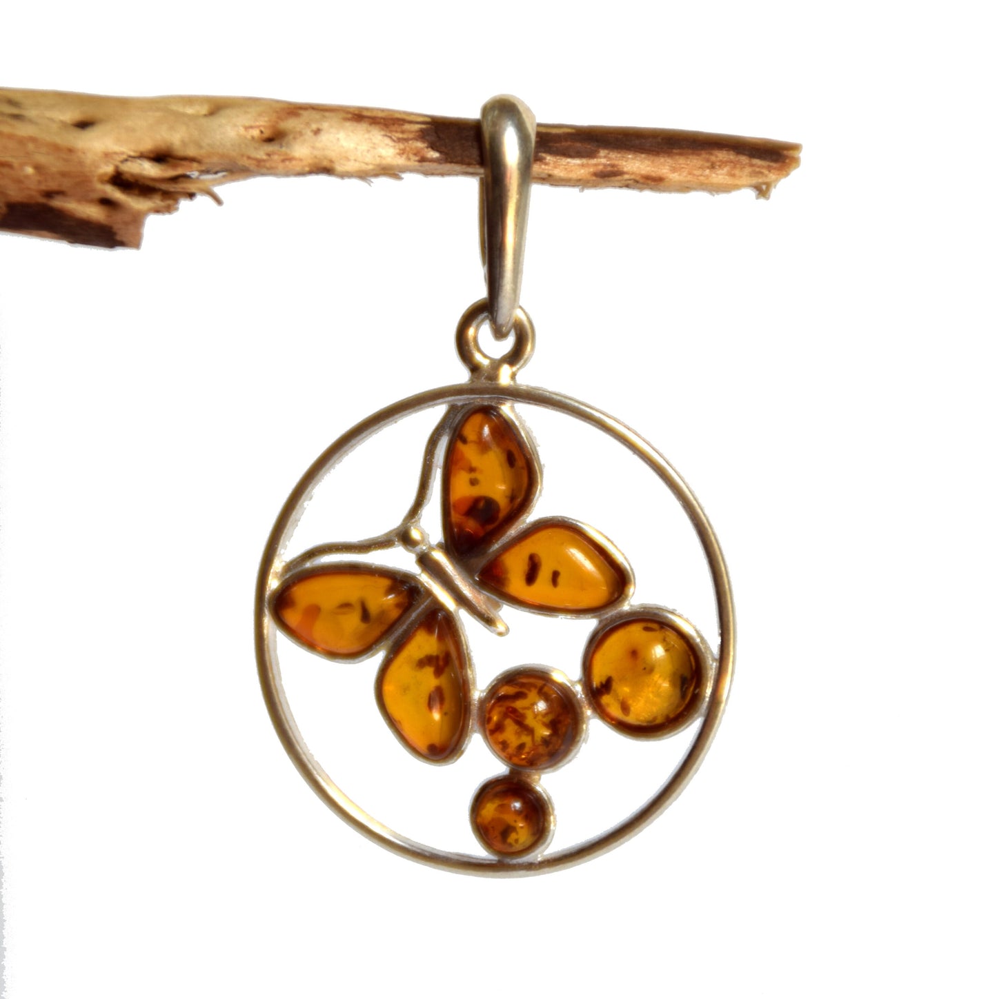 MJ Baltica, pendant, natural Baltic amber, 925 silver, butterfly, handcrafted, mosaic BW003