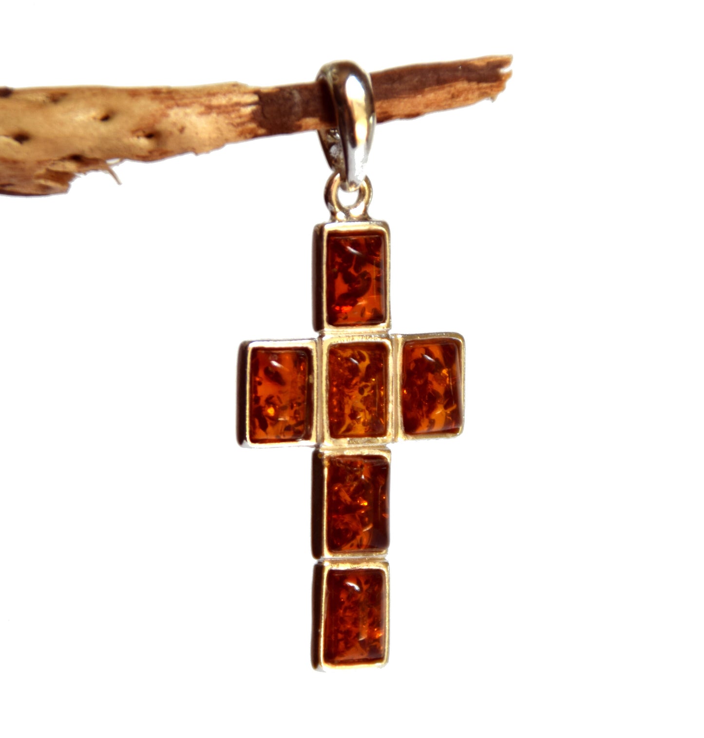 MJ Baltica, pendant, natural Baltic amber, 925 silver, cross BW007