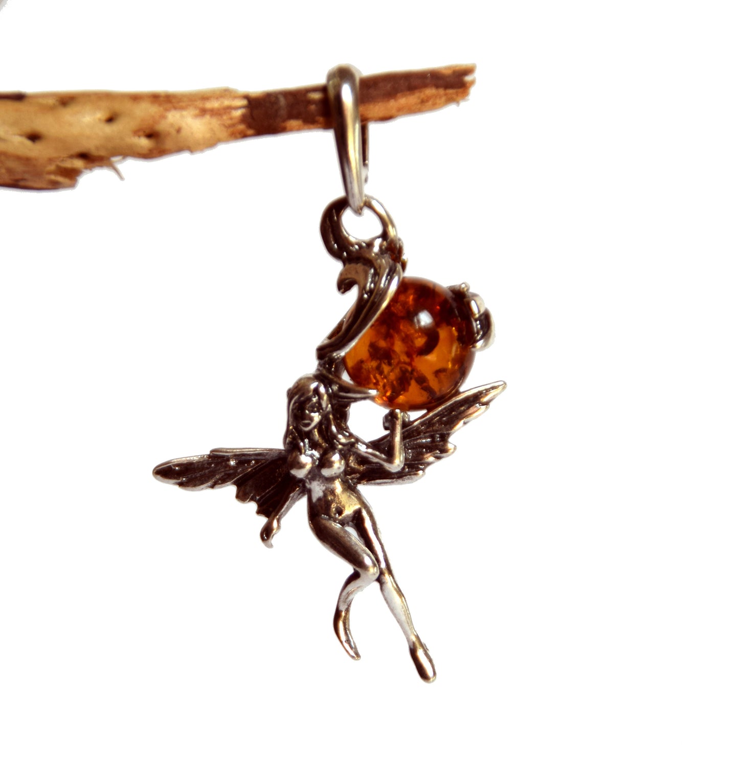 MJ Baltica, pendant, natural Baltic amber, 925 silver, fairy, sphere, fairy BW010