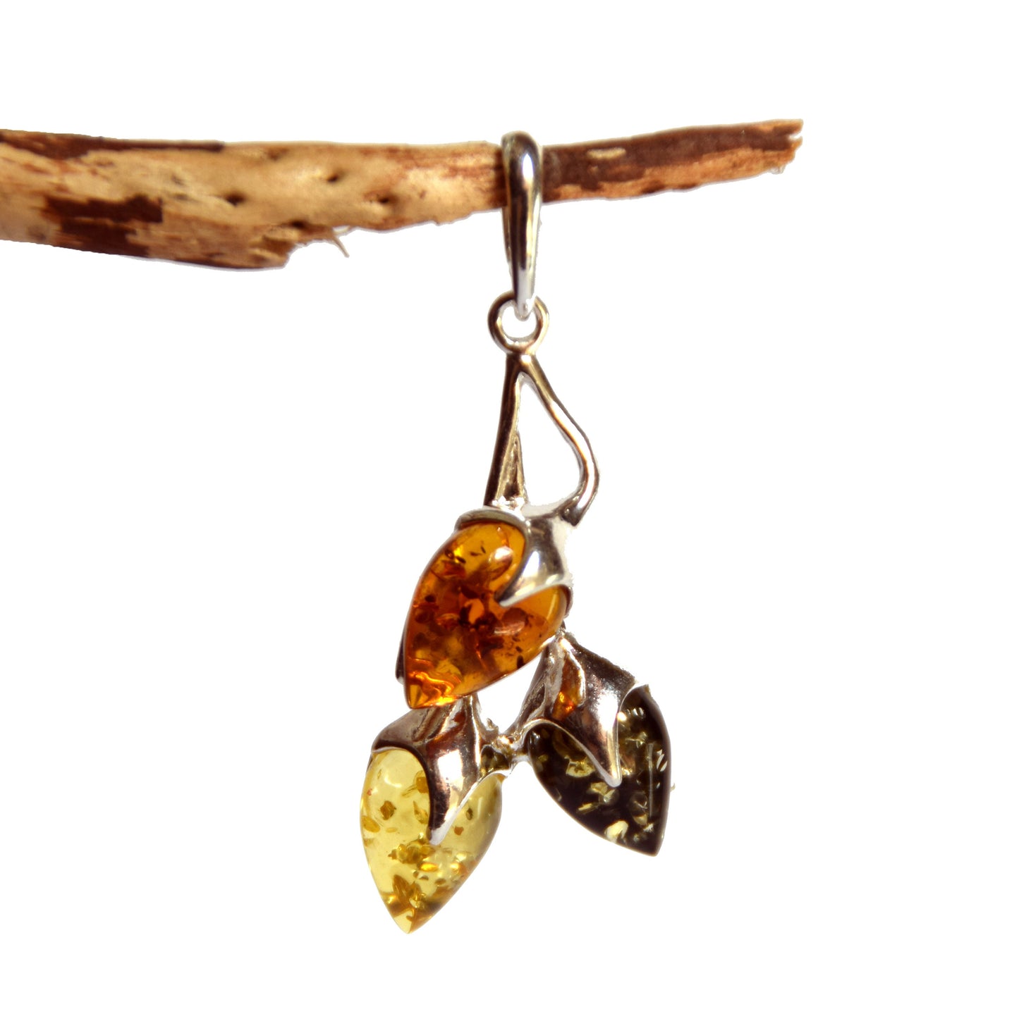 MJ Baltica, pendant, natural Baltic amber, 925 silver, leaves, elegant, BW030