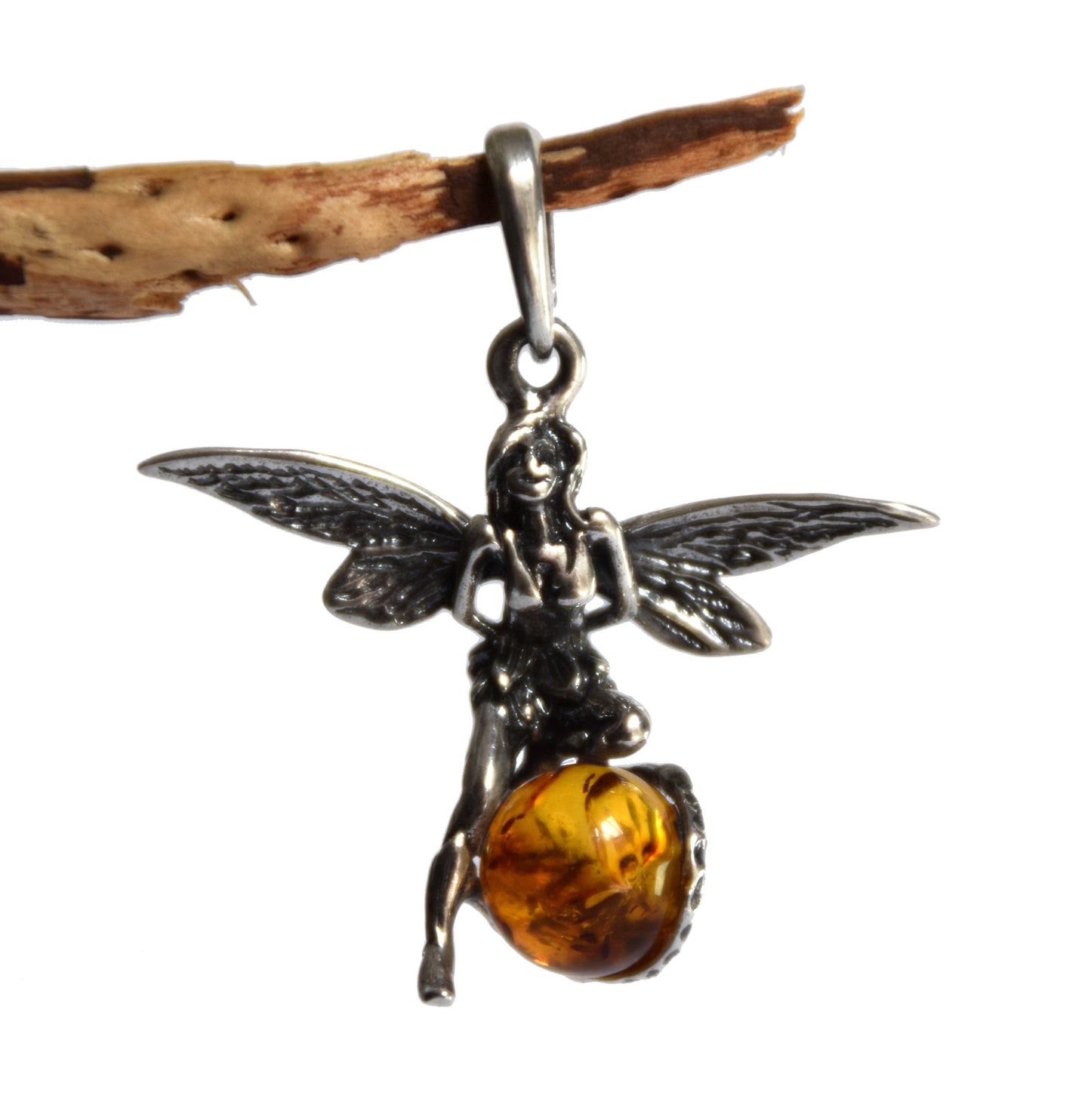 MJ Baltica, pendant, natural Baltic amber, 925 silver, fairy, large, handcrafted, BW056