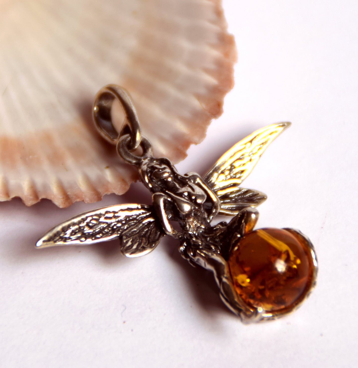 MJ Baltica, pendant, natural Baltic amber, 925 silver, fairy, large, handcrafted, BW056