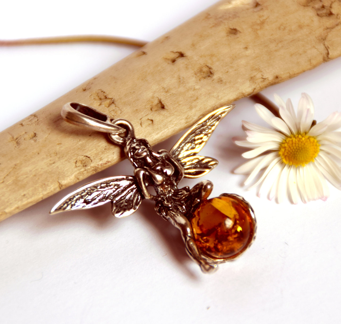 MJ Baltica, pendant, natural Baltic amber, 925 silver, fairy, large, handcrafted, BW056