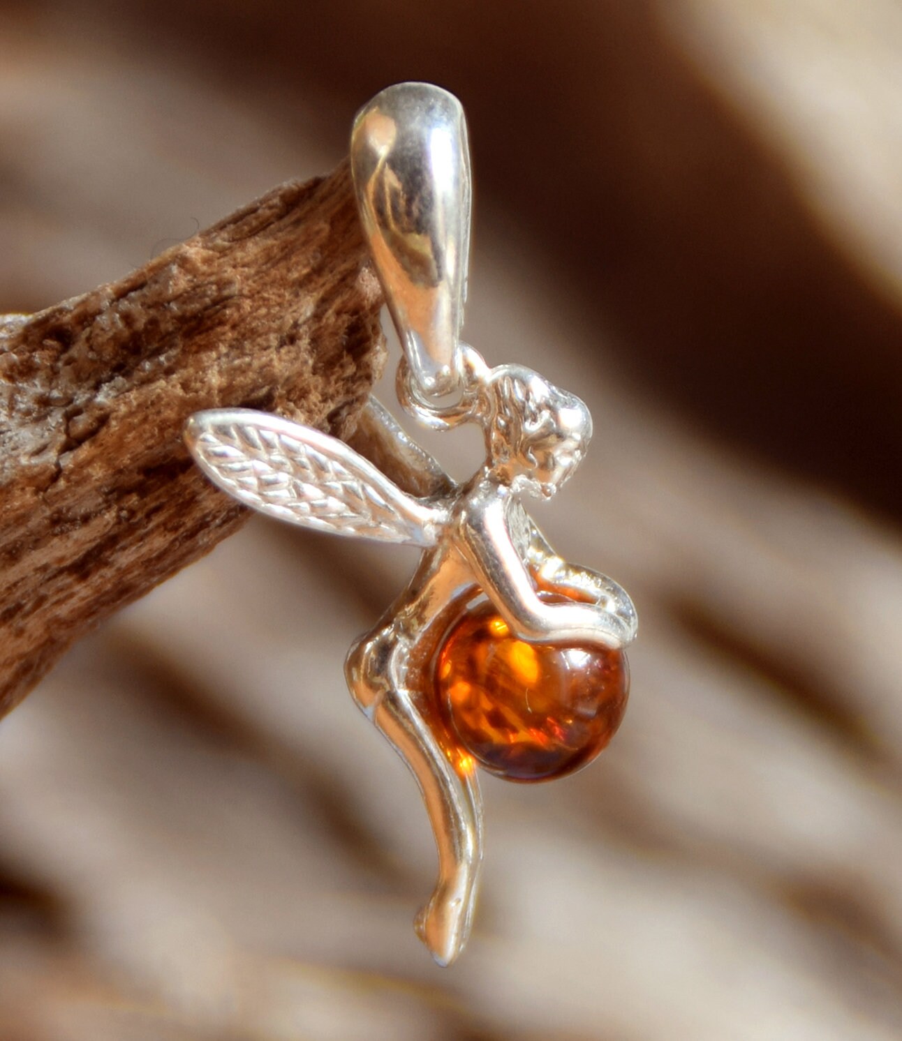 MJ Baltica, pendant, fairy, fairy, natural Baltic amber, 925 silver, handmade, BW048