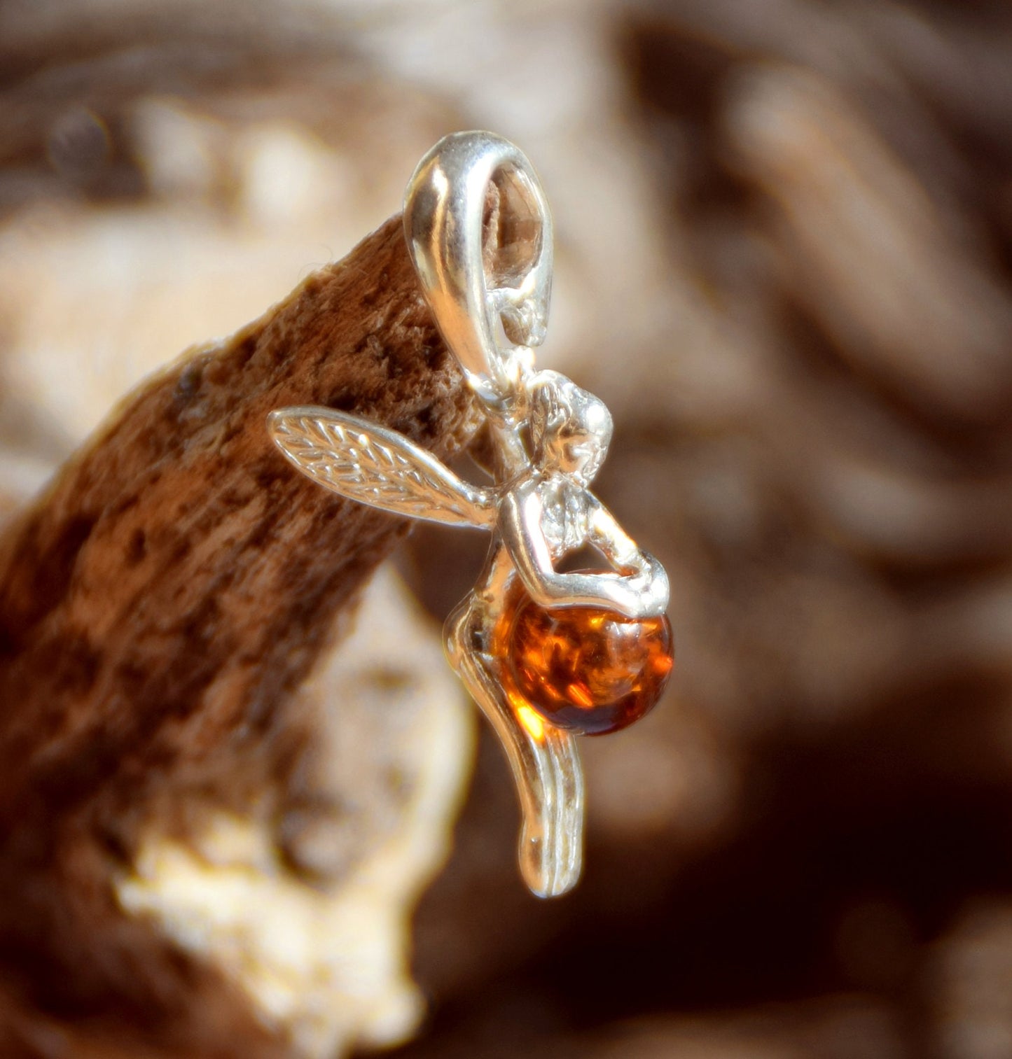 MJ Baltica, pendant, fairy, fairy, natural Baltic amber, 925 silver, handmade, BW048