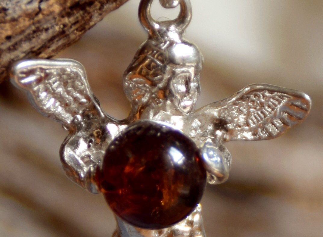 MJ Baltica, pendant, angel, sphere, world, natural Baltic amber, 925 silver, BW047