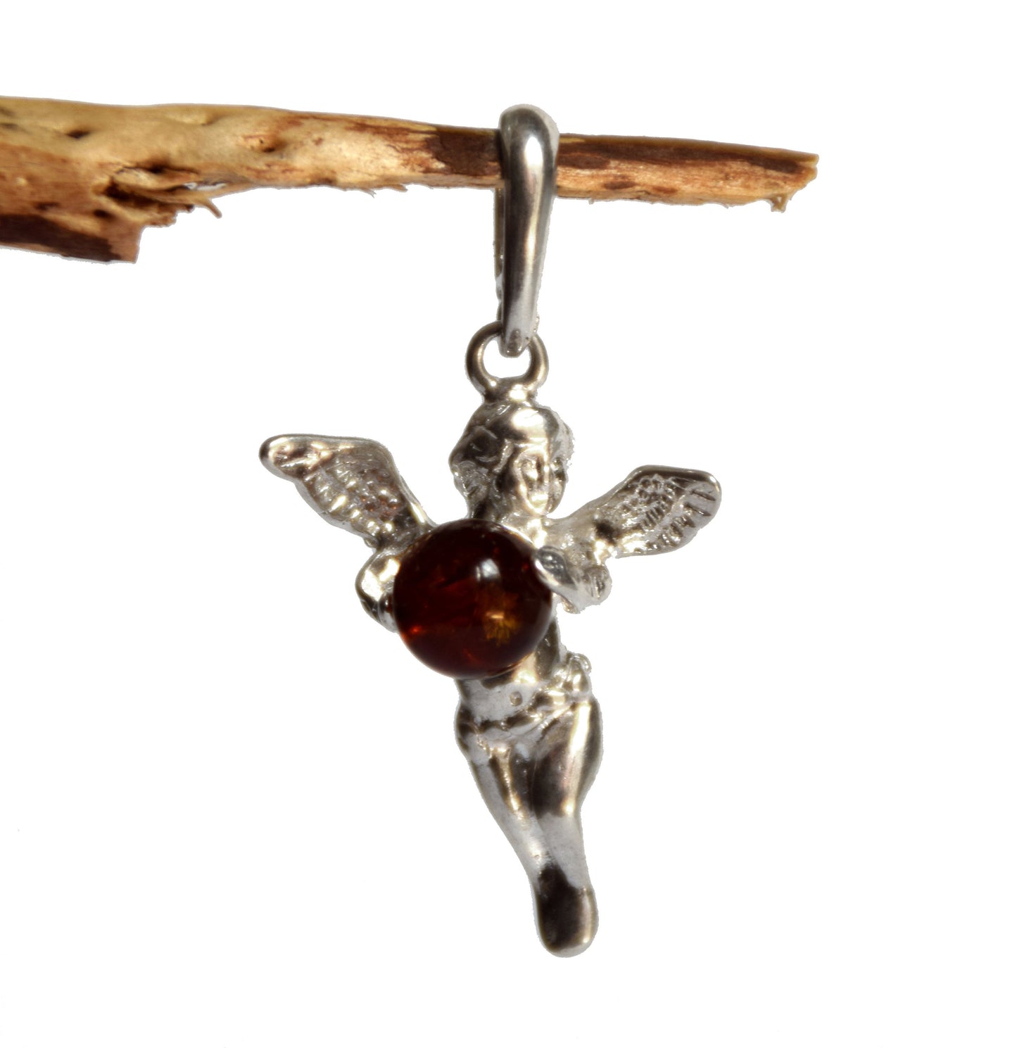 MJ Baltica, pendant, angel, sphere, world, natural Baltic amber, 925 silver, BW047