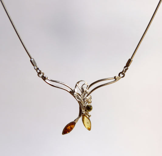 MJ Baltica, necklace, choker, floral, natural Baltic amber, 925 silver, BKo021