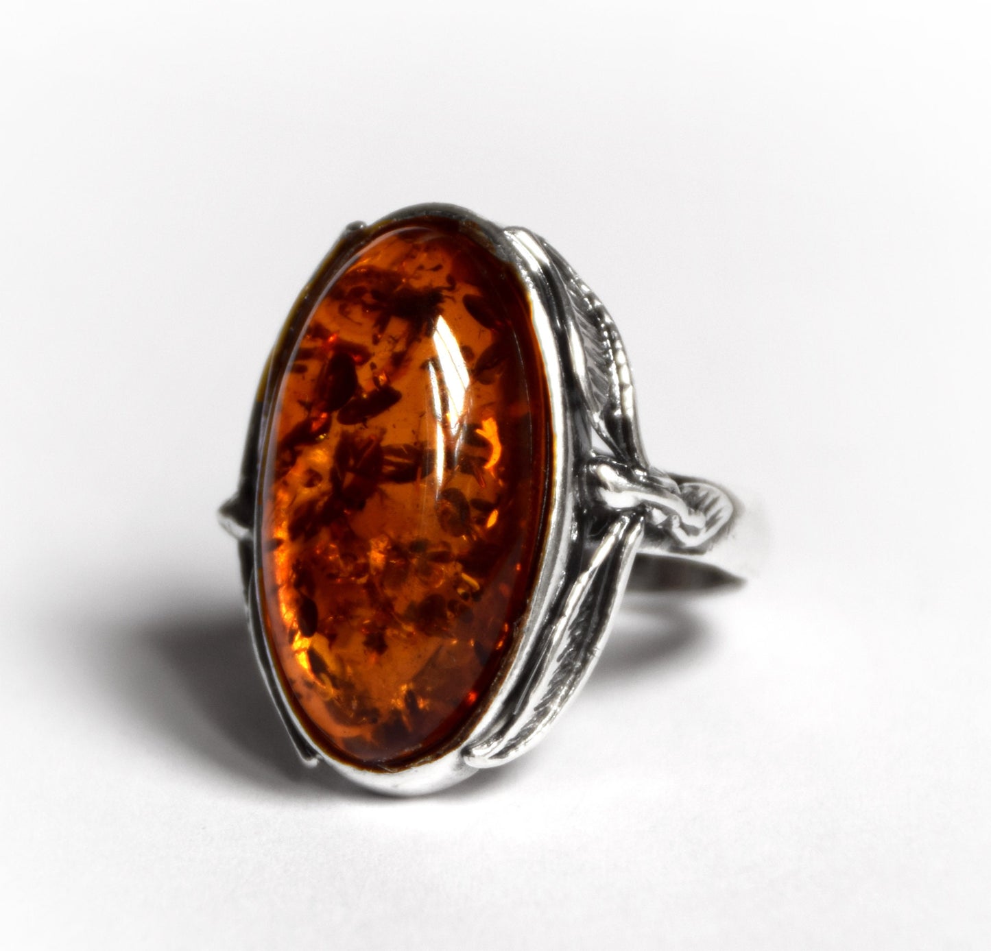 MJ Baltica, ring, natural Baltic Amber, 925 Silver, classic, leaves, vintage, large, BP064