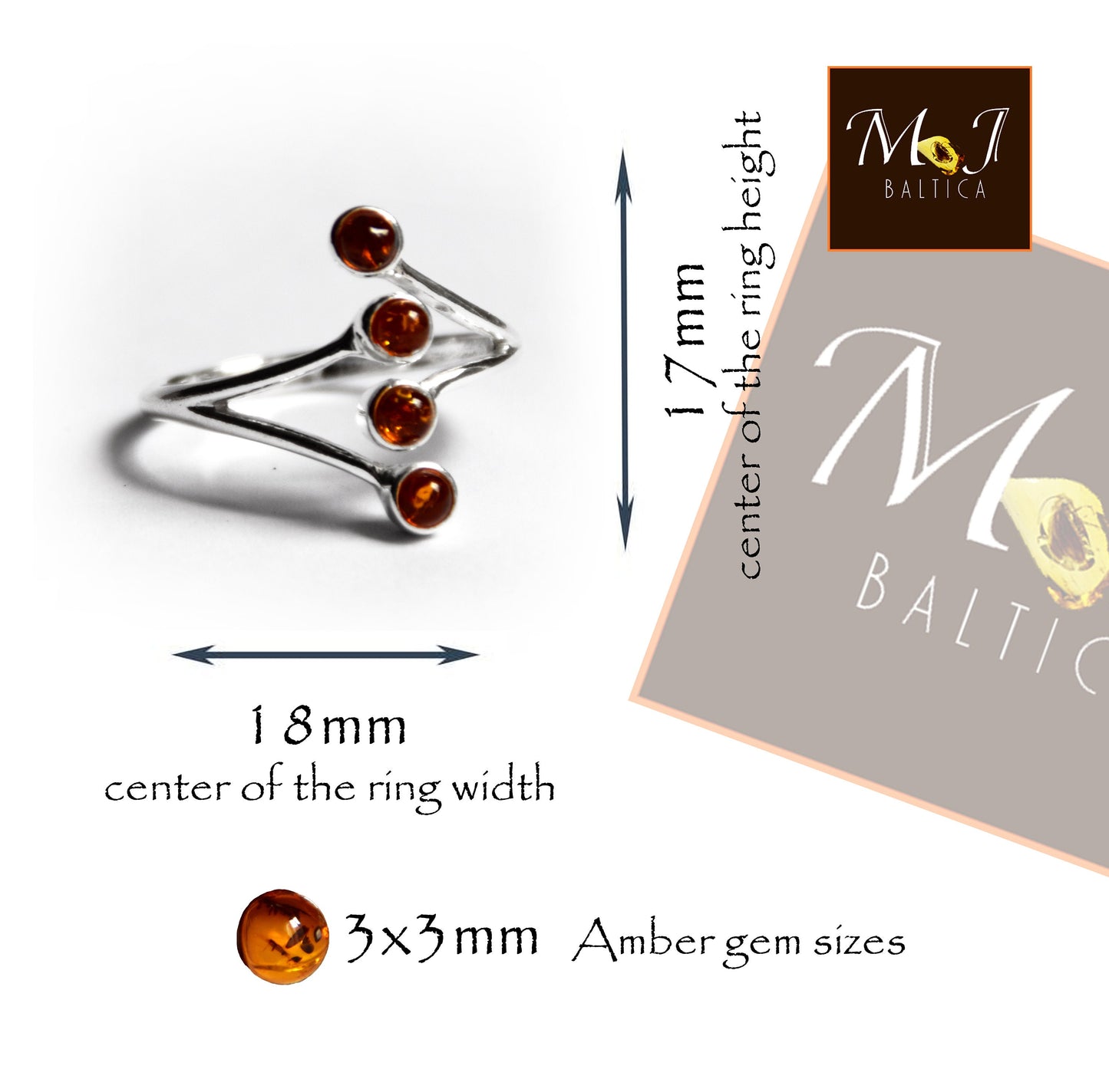 MJ Baltica, ring, natural Baltic amber, 925 silver, adjustable, BP055