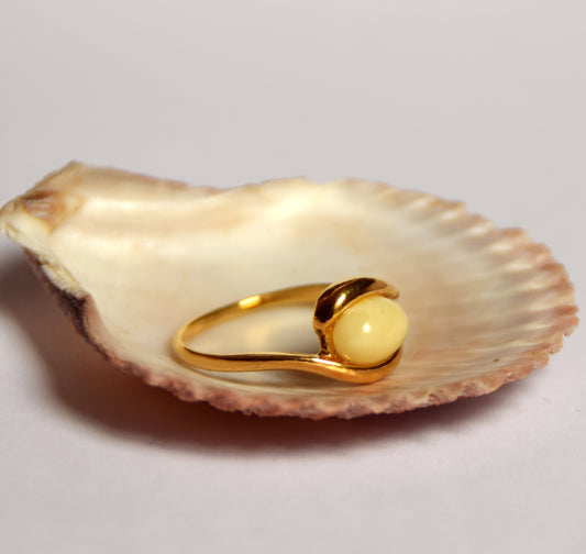 MJ Baltica, Anello, Ambra naturale Baltica,  Argento 925, placcato in Oro 14k, ambra imperiale, BZP004