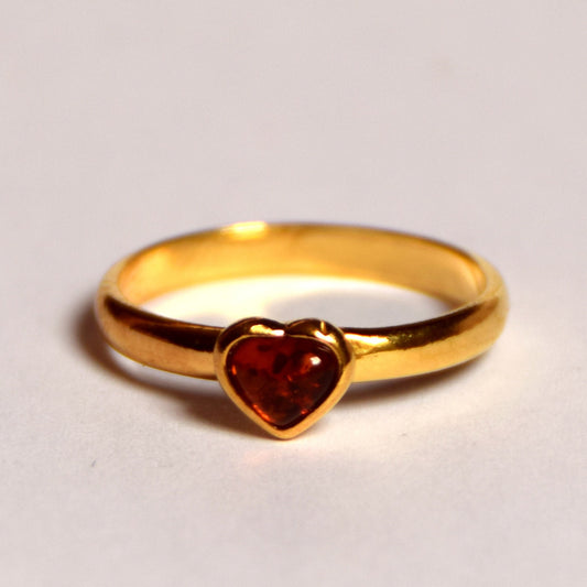 MJ Baltica, Ring, natural Baltic Amber, 14k Gold plated Silver, heart, little heart, handcrafted, BZP006