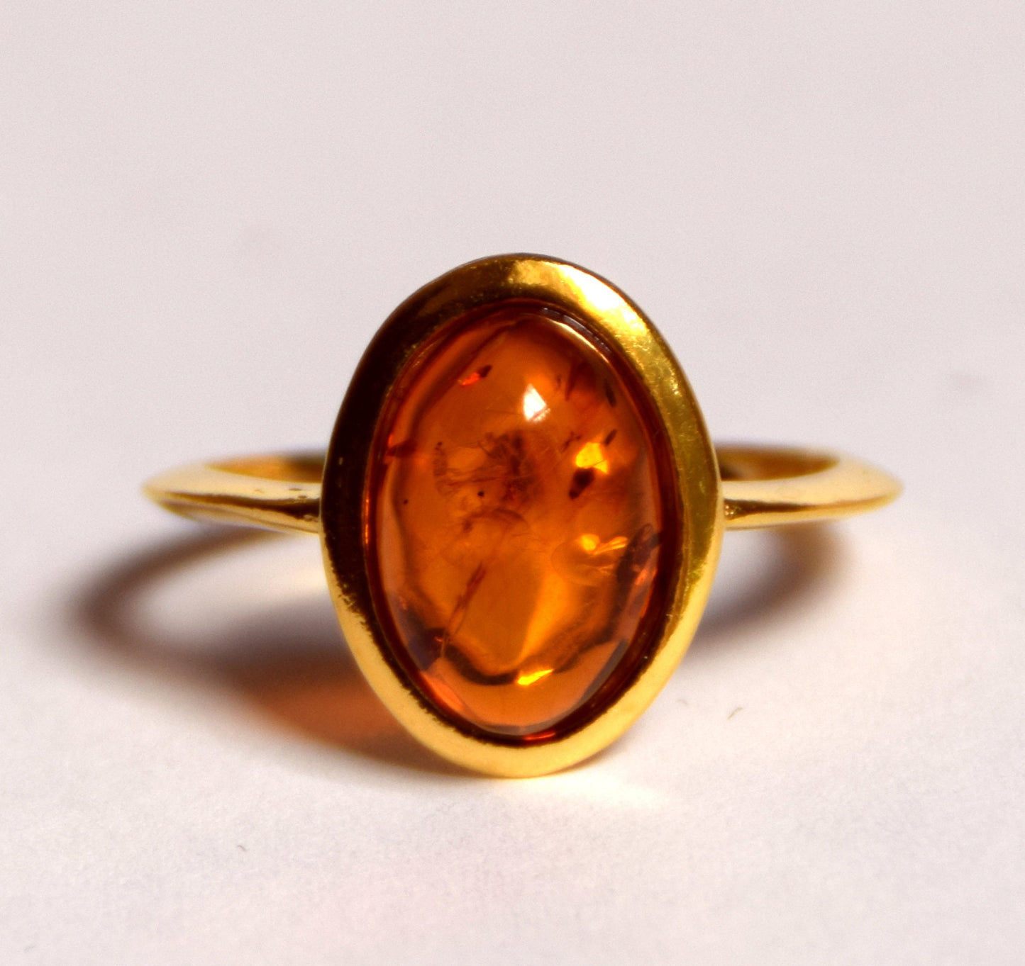 MJ Baltica, ring, natural Baltic Amber, 925 Silver, 14k Gold plated, luminous, oval, BZP013