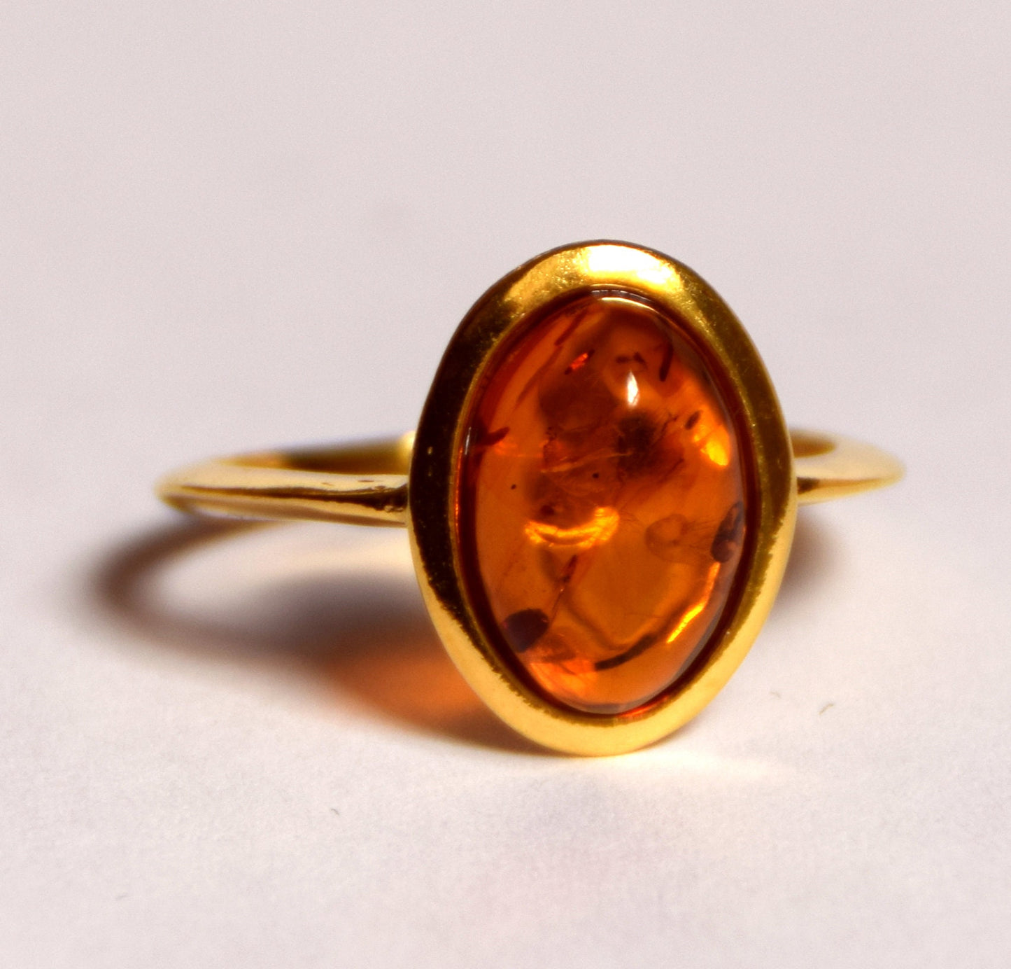 MJ Baltica, ring, natural Baltic Amber, 925 Silver, 14k Gold plated, luminous, oval, BZP013