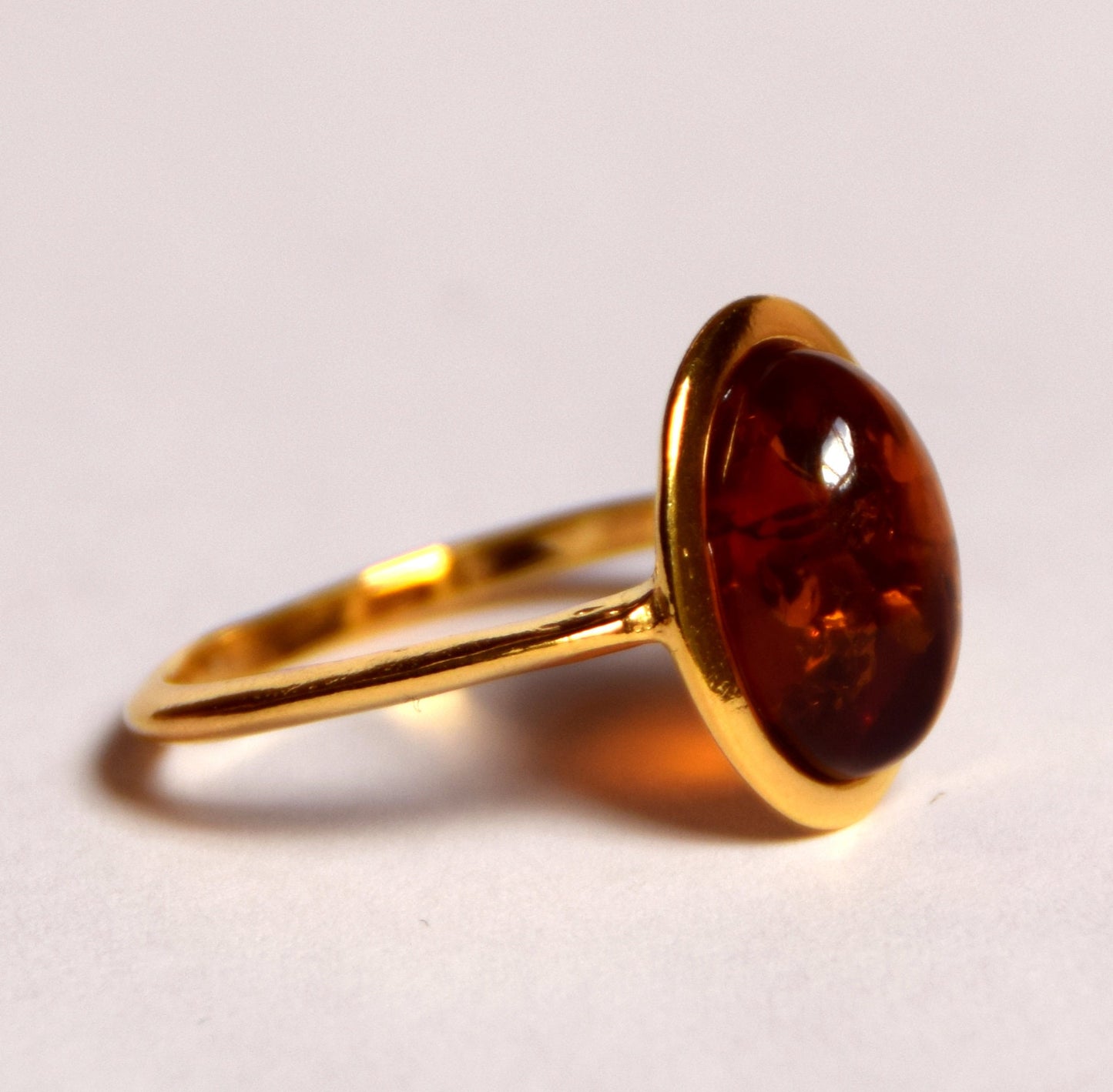 MJ Baltica, ring, natural Baltic Amber, 925 Silver, 14k Gold plated, luminous, oval, BZP013