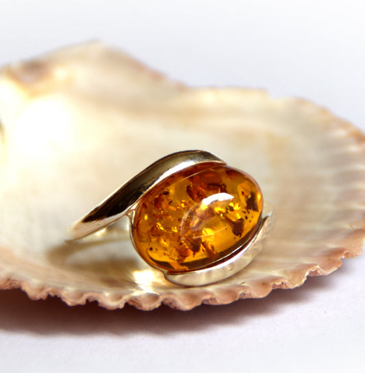 MJ Baltica, ring, natural Baltic Amber, 925 Silver, handcrafted, band, luminous BP013